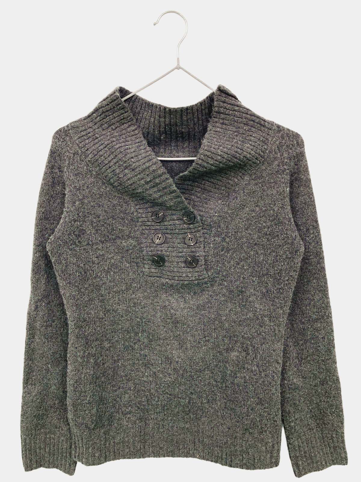 【中古】ニット/セーター グレー ニット 無地 ミドル丈 長袖 レディース ブランド古着