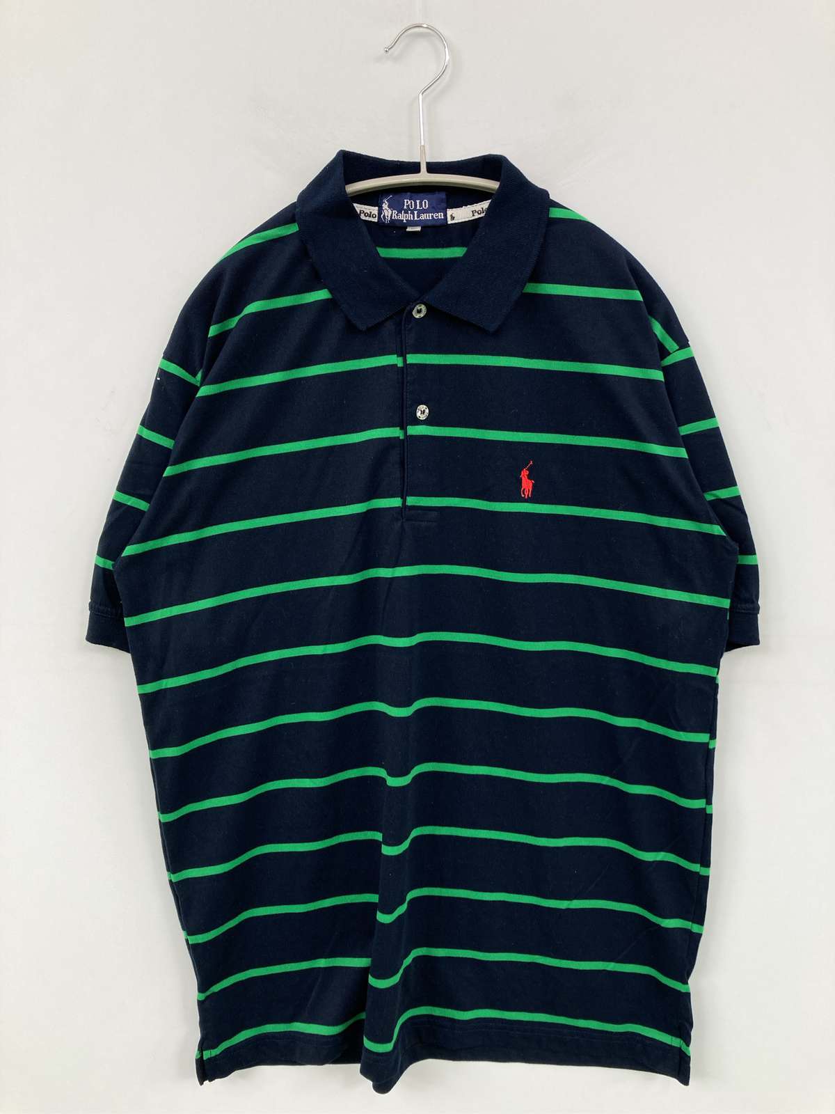 【中古】Polo Ralph Lauren ポロラルフローレン ポロシャツ XL ネイビー ボーダー柄 ワンポイント ブランドロゴ 刺繍 半袖 メンズ