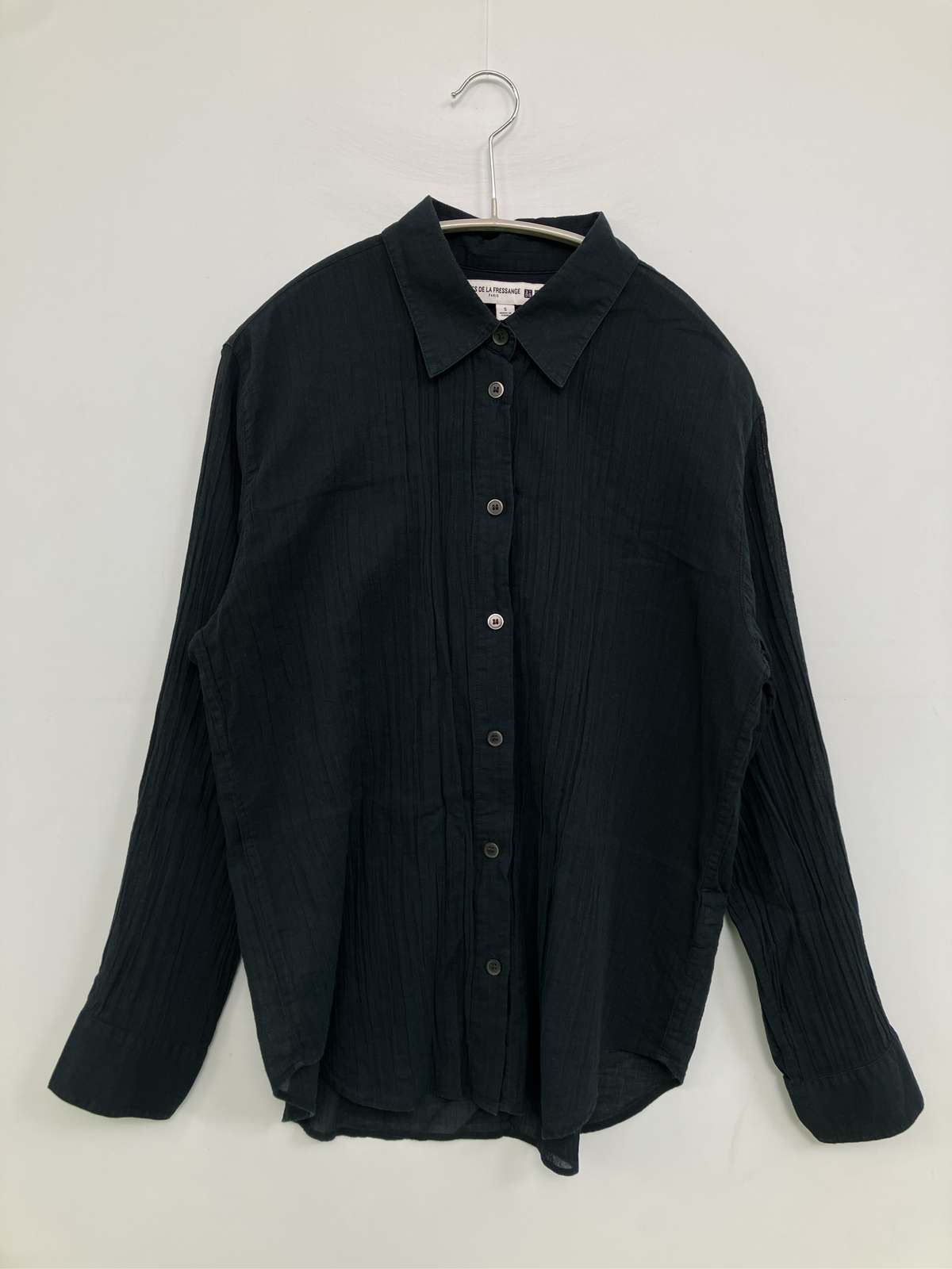 UNIQLO ユニクロ シャツ/ブラウス S ブラック コットン 無地 長袖 レギュラーカラー レディース