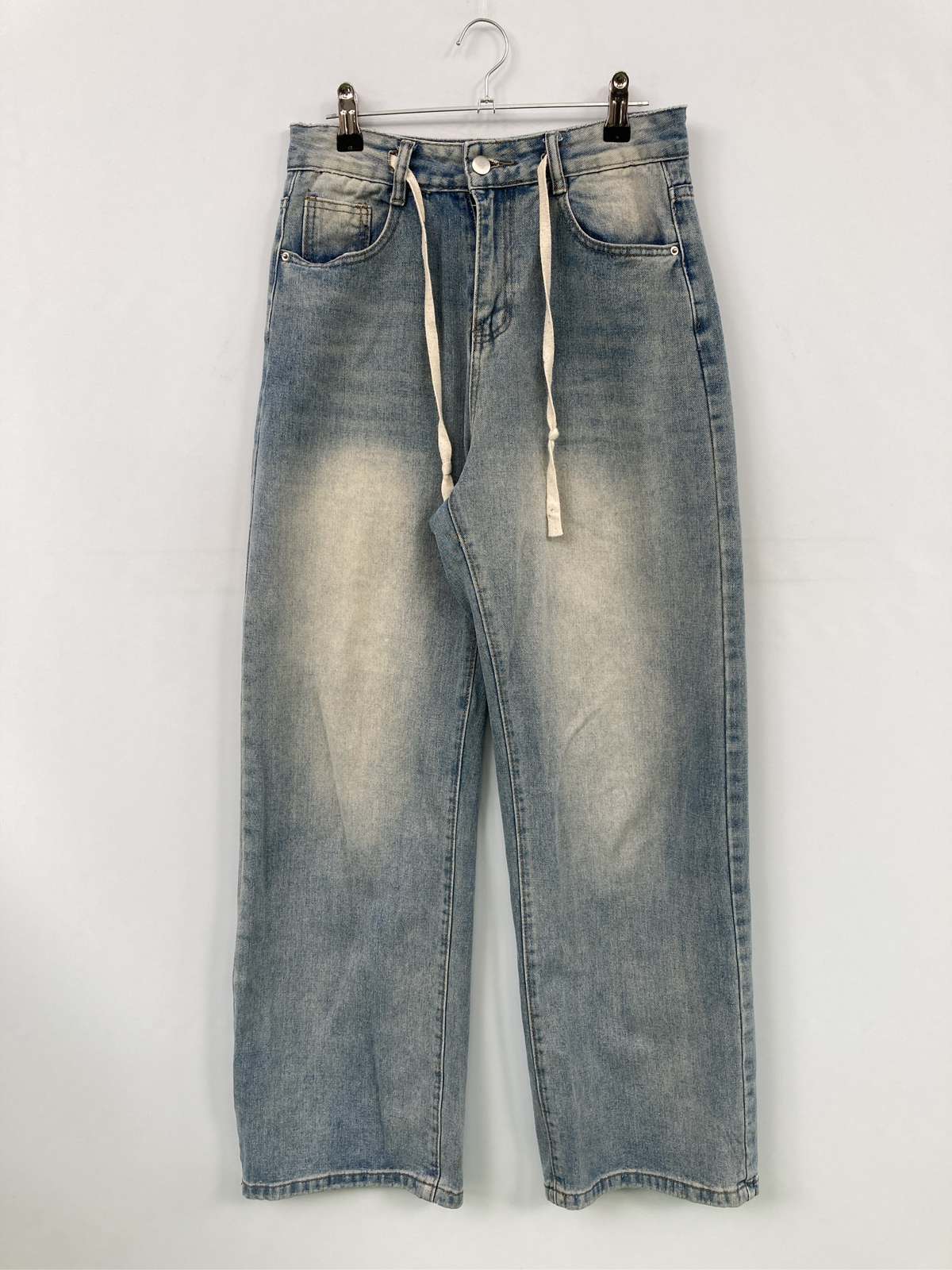 褲子 - 【中古】N.Z デニムパンツ M ブルー フルレングス 無地 ワイド・ルーズ ストレート レギュラー ウエストゴム・紐 ヴィンテージ メンズ