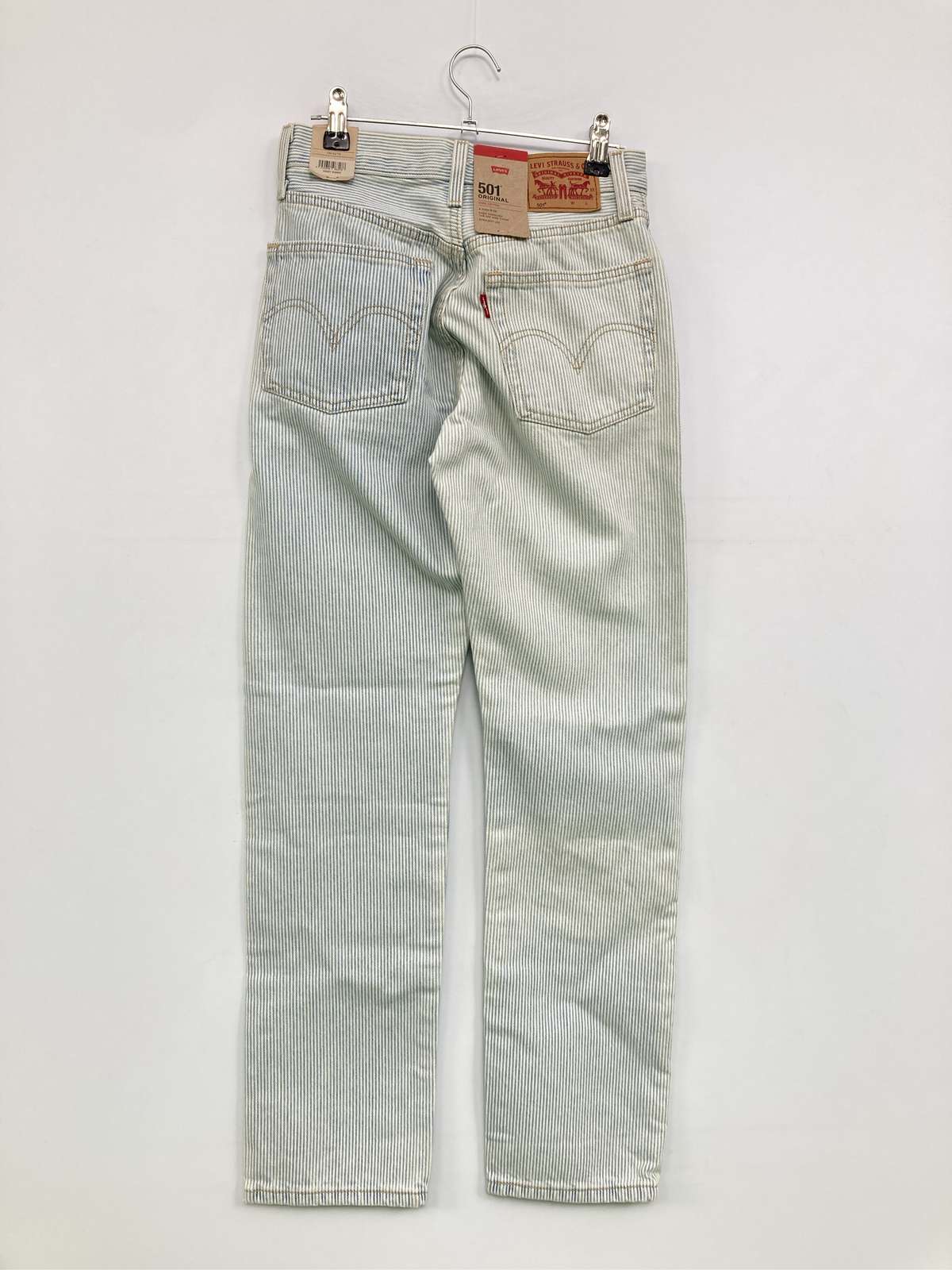 【中古】LEVI STRAUSS & CO. リーバイストラウスアンドカンパニー デニムパンツ W24 L30 スカイブルー フルレングス ストライプ柄 スタンダード ストレート レギュラー リジッド・ワンウォッシュ レディース