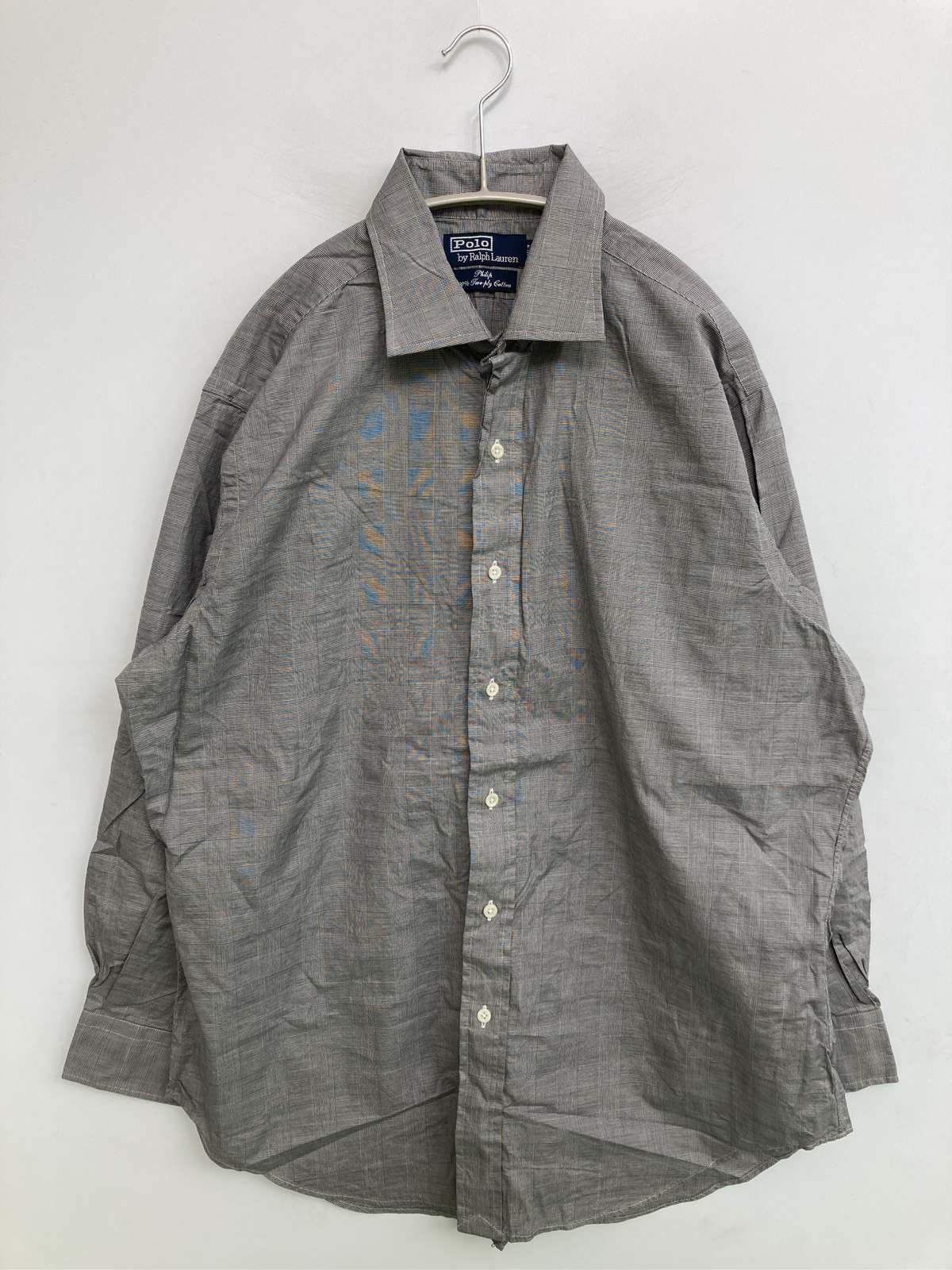 【中古】Polo by Ralph Lauren ポロバイラルフローレン ビジネスシャツ 42-84 グレー コットン チェック柄 長袖 レギュラーカラー メンズ