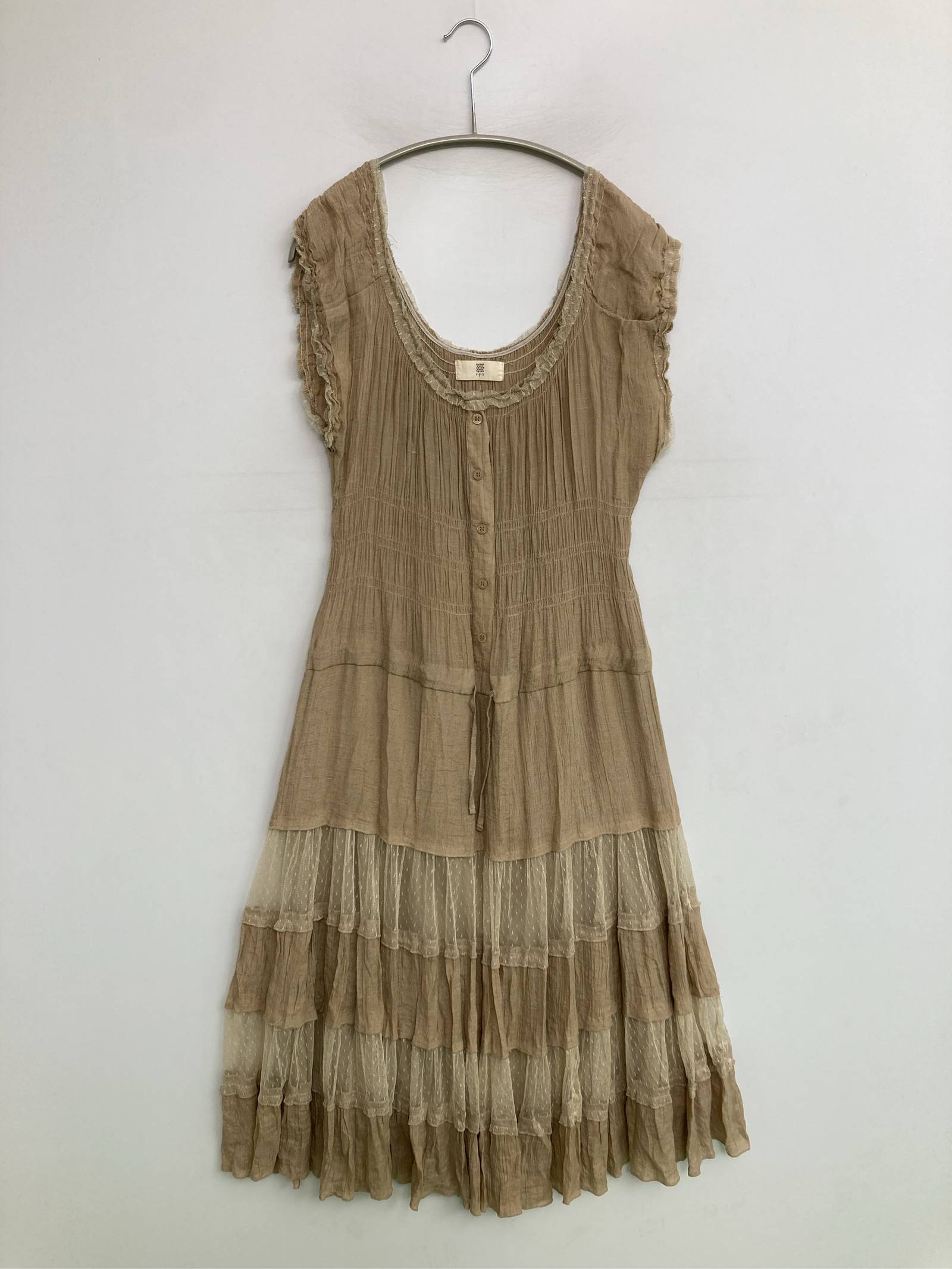 Rakuten - 【中古】r.p.s アールピーエス ワンピース M ベージュ ナイロン レース フリル 袖なし ひざ丈 ティアード レディース