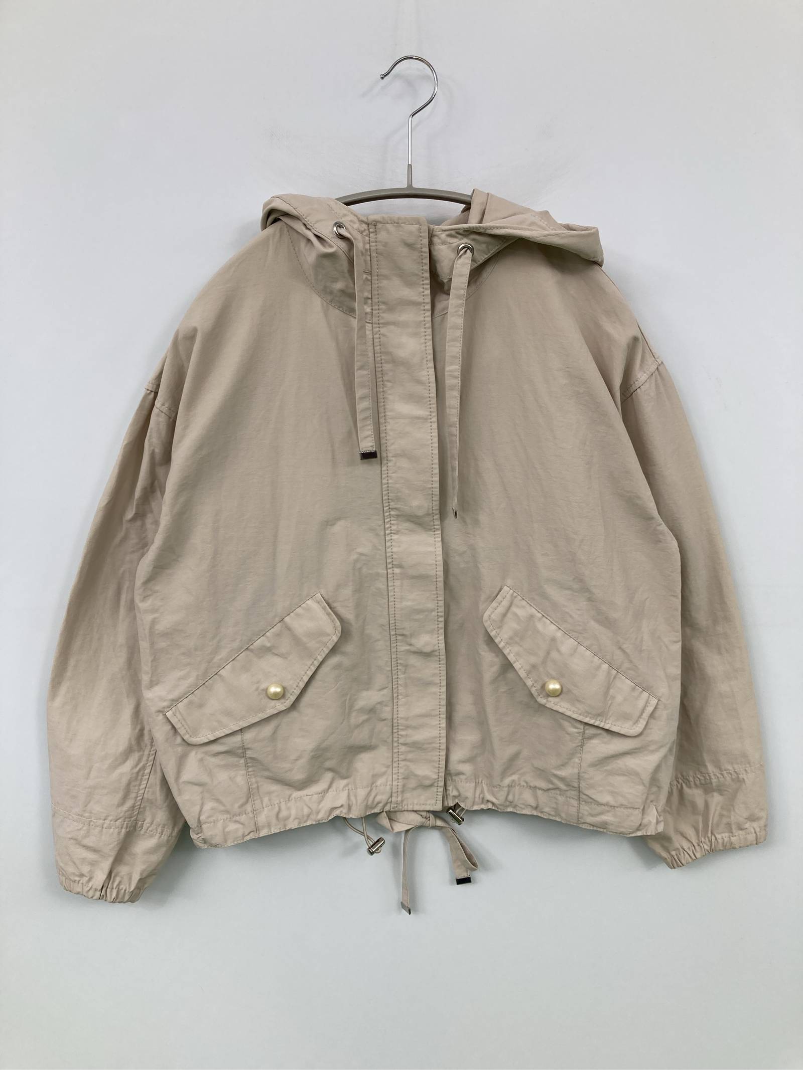 Rakuten - 【中古】PROPORTION プロポーション アウター 2 ベージュ コットン ナイロン 無地 ショート丈 フードあり ジップアップ レディース