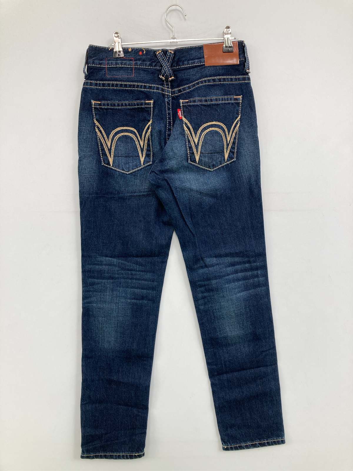 【中古】EDWIN エドウィン デニムパンツ XS ネイビー フルレングス 無地 スキニー・タイト テーパード レギュラー ヴィンテージ レディース