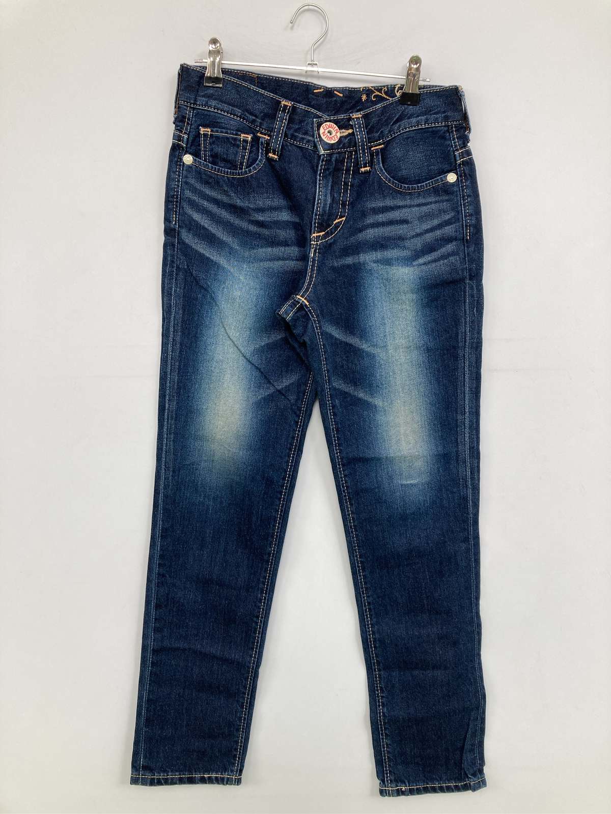 【中古】EDWIN エドウィン デニムパンツ XS ネイビー フルレングス 無地 スキニー・タイト テーパード レギュラー ヴィンテージ レディース