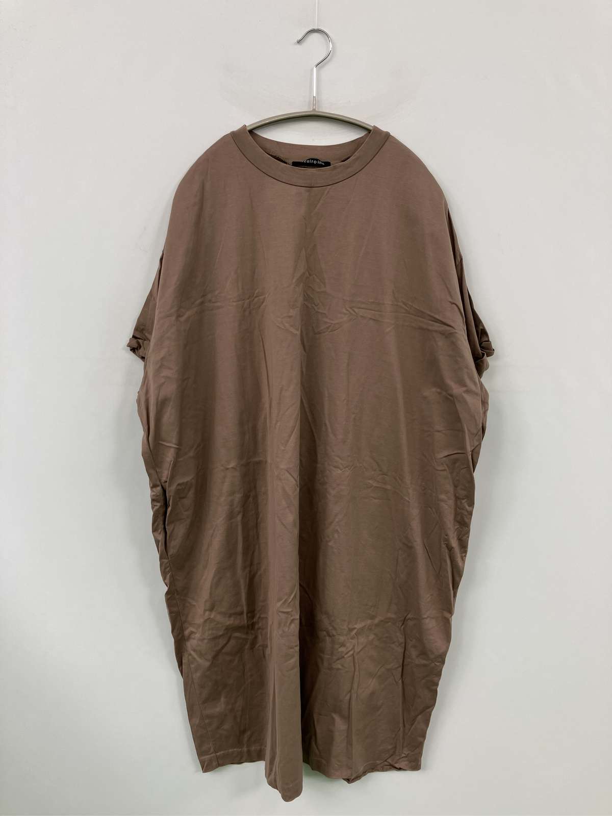 【中古】mizuiro-ind ミズイロインド ワンピース ブラウン コットン 無地 半袖 ひざ丈 フレア レディース
