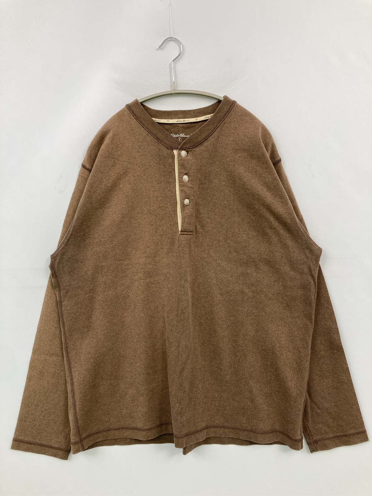 乐天商城 - 【中古】Eddie Bauer エディーバウアー Tシャツ/カットソー L ブラウン 無地 ミドル丈 長袖 ヘンリーネック メンズ レディース