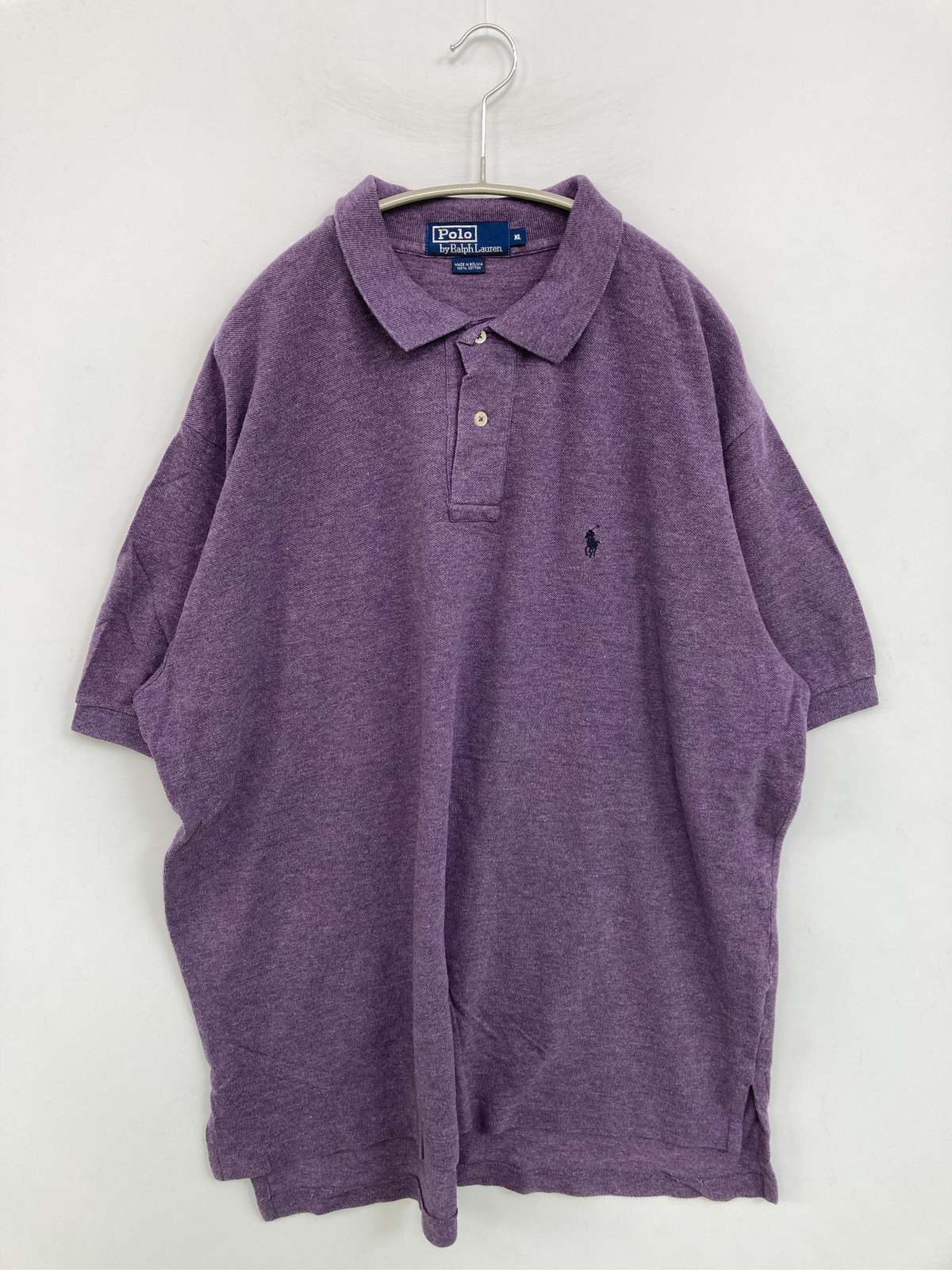 【中古】Polo by Ralph Lauren ポロバイラルフローレン ポロシャツ XL パープル 無地 ワンポイント ブランドロゴ 刺繍 半袖 メンズ