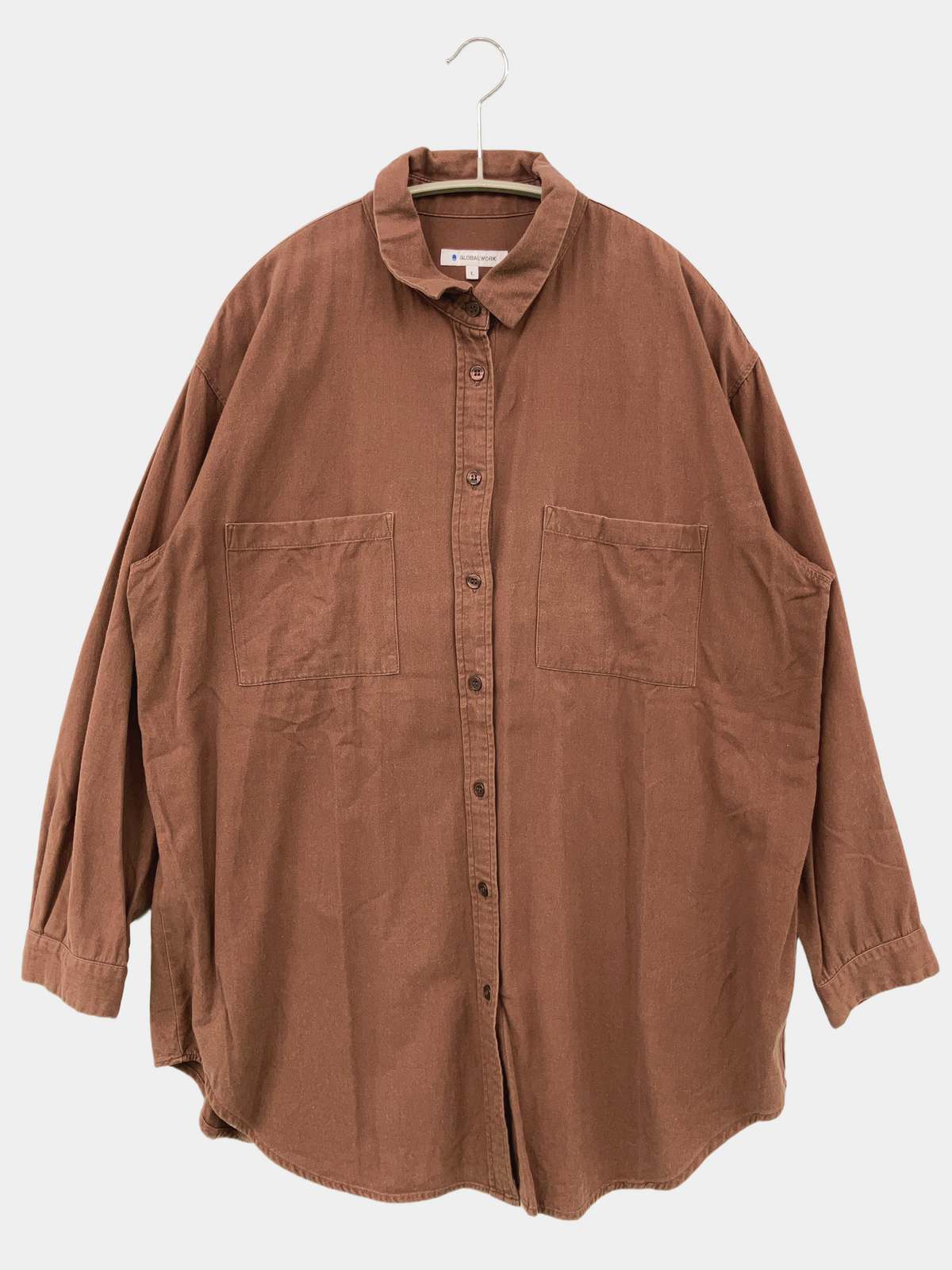 【中古】GLOBAL WORK グローバルワーク シャツ/ブラウス L ブラウン コットン 無地 ロング丈 長袖 レギュラーカラー レディース ブランド古着 digdig-10090996 digdig 楽天市場店 パッケージ画像