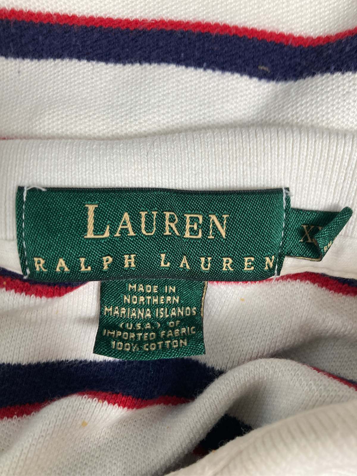 digdig 楽天市場店の【中古】Ralph Lauren ラルフローレン ポロシャツ XXL ホワイト ボーダー柄 ワンポイント 半袖 レディース｜アングル3