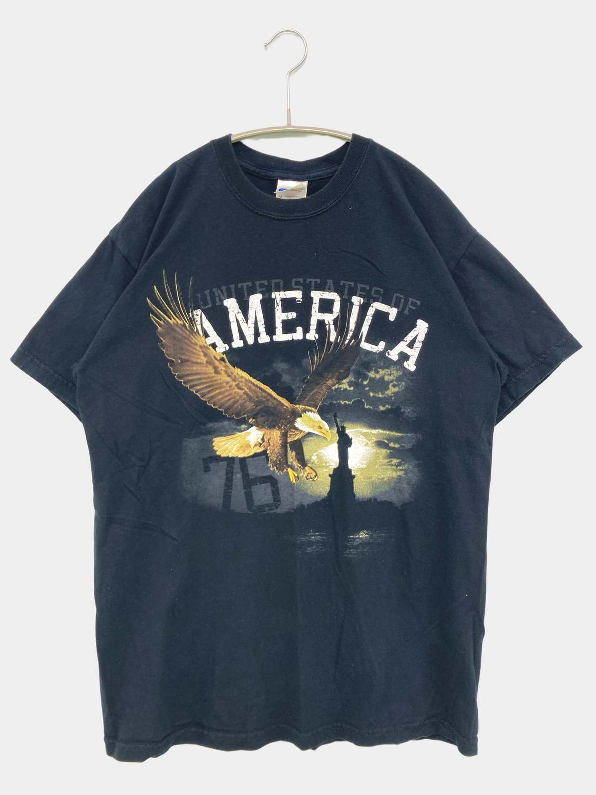 【中古】GILDAN ギルダン Tシャツ/カットソー M ネイビー 無地 前面プリント ミドル丈 半袖 クルーネック(丸首) メンズ