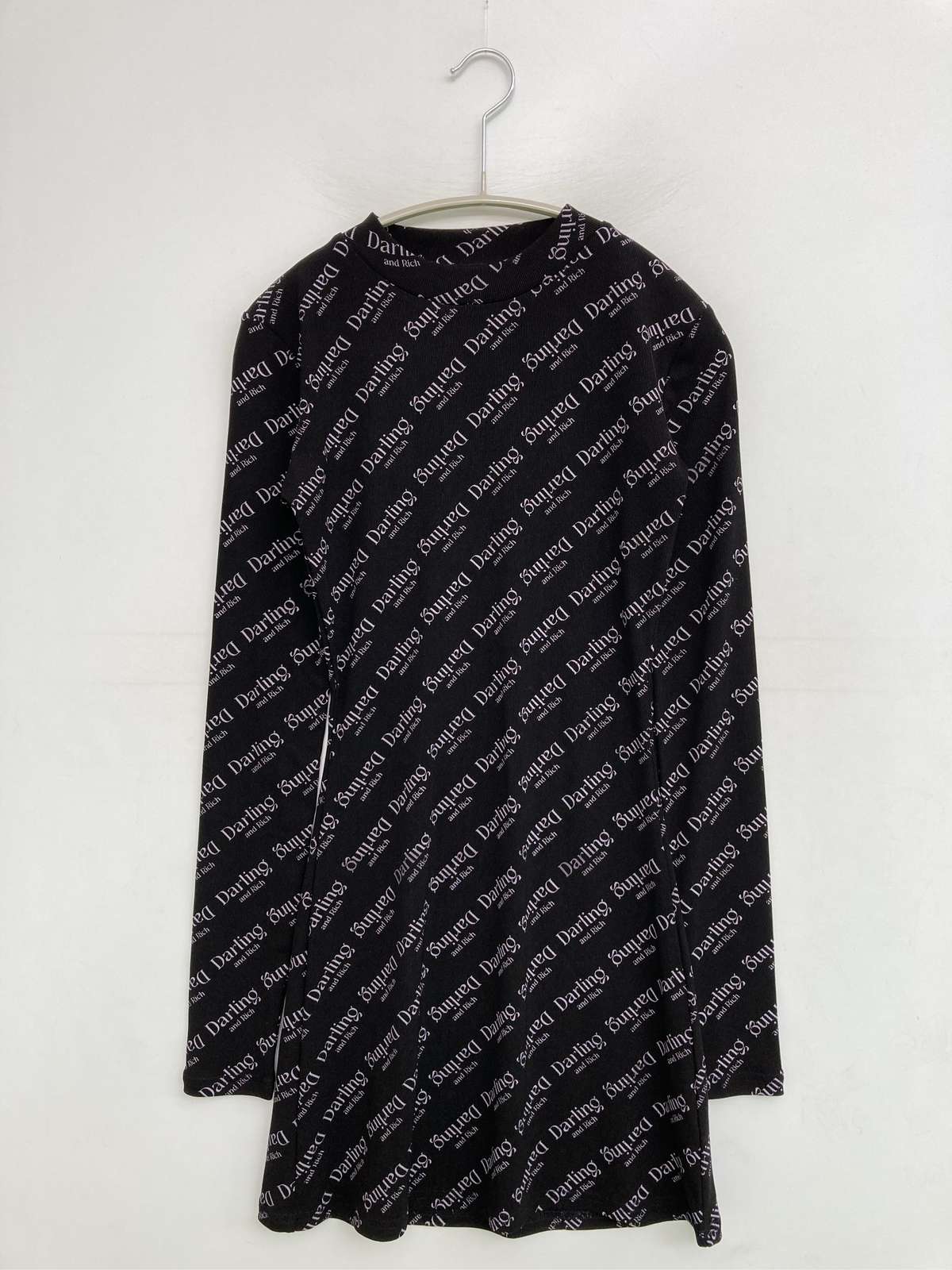 【中古】Darich ダーリッチ ワンピース Free ブラック ブランドロゴ その他総柄 長袖 ショート・ミニ丈 フレア レディース