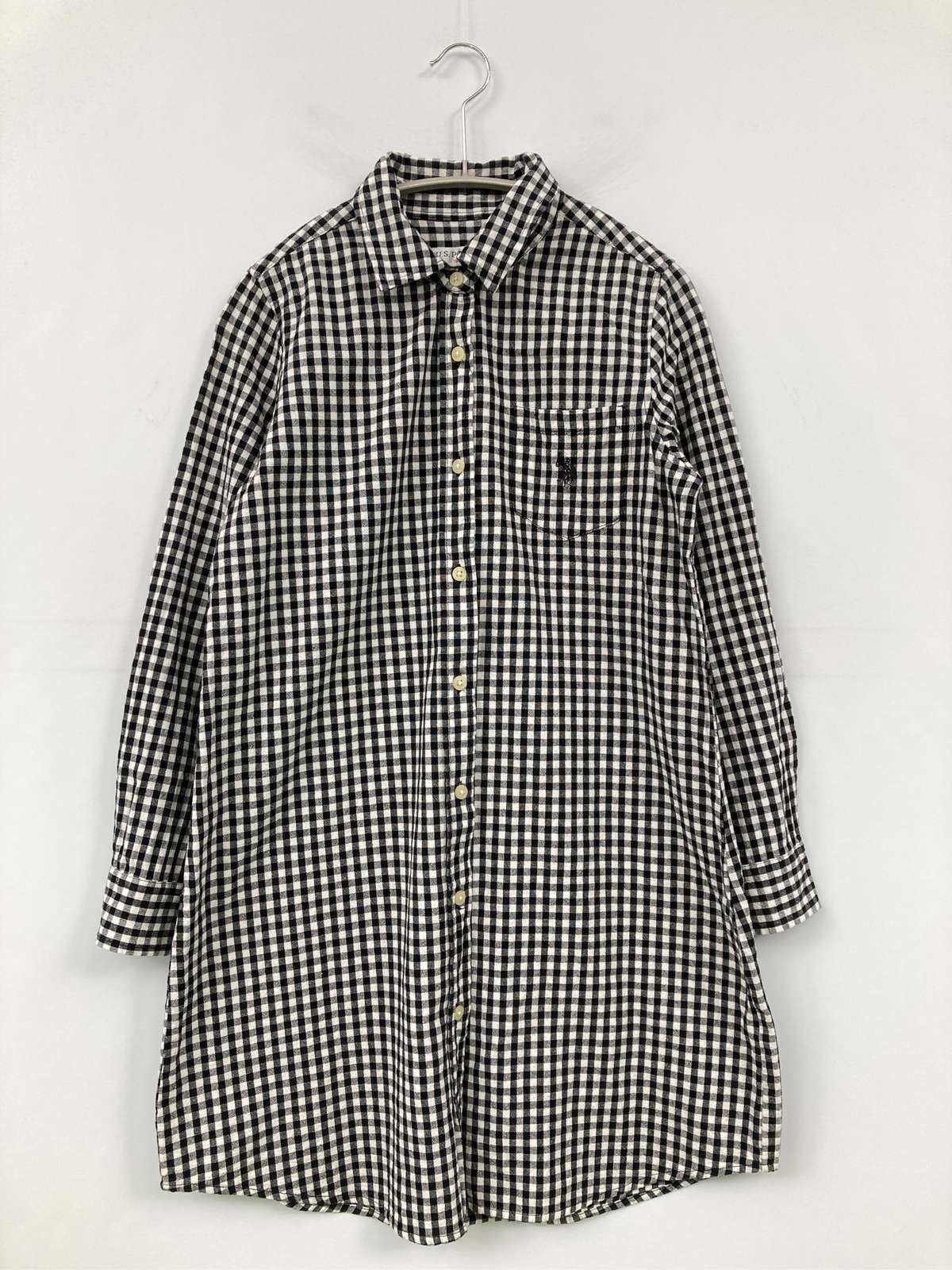 中古 U.S. POLO ASSN. ユーエスポロアッスン シャツワンピース M ブラック コットン チェック柄 ワンポ…