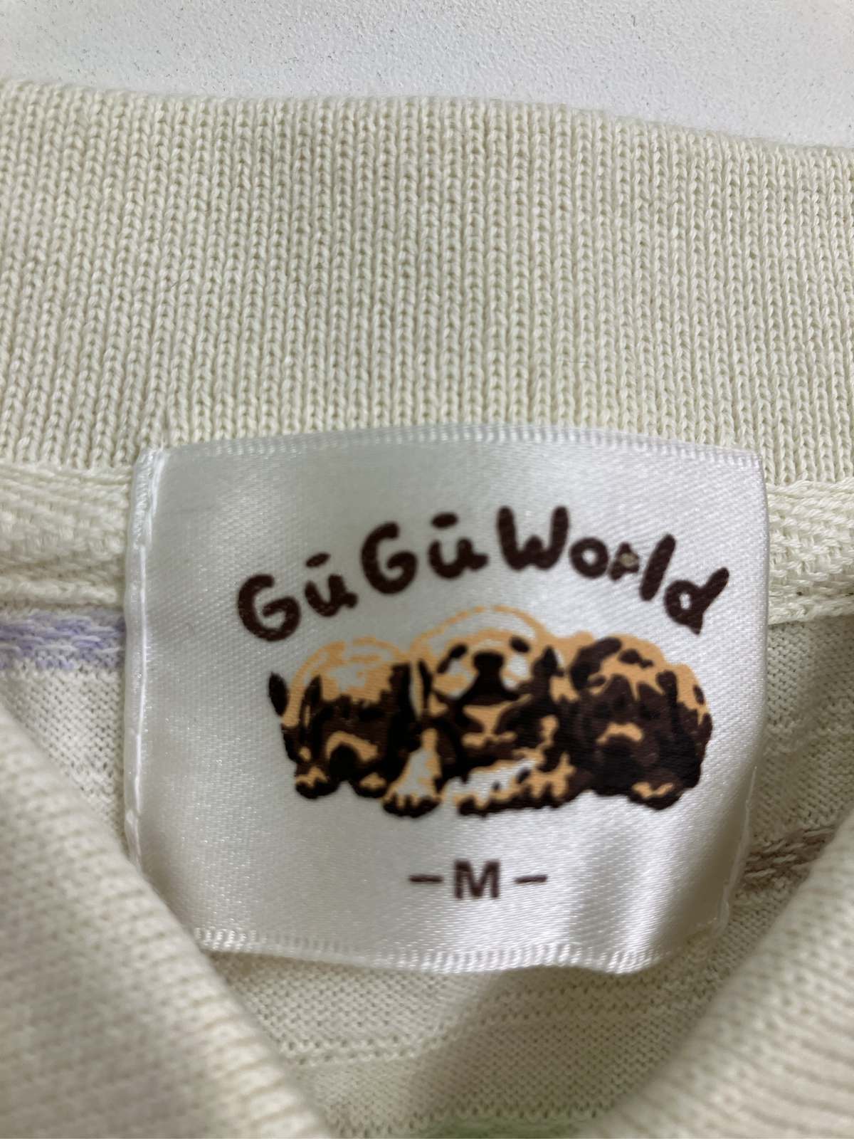 digdig 楽天市場店の【中古】GuGU World ポロシャツ M アイボリー ボーダー柄 ワンポイント 刺繍 半袖 レディース｜アングル3