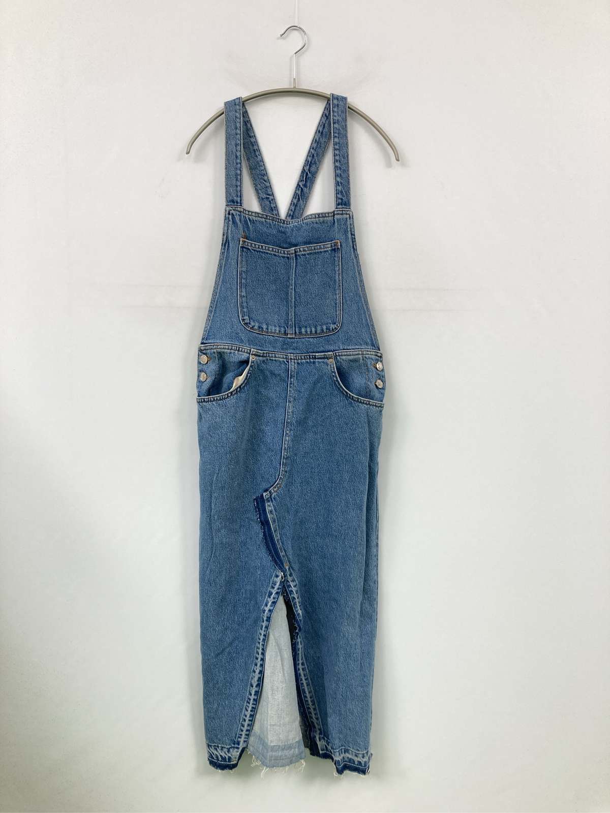 【中古】ZARA ザラ ジャンパースカート XS ブルー デニム 無地 ロング・マキシ丈 フレア タイト レディース