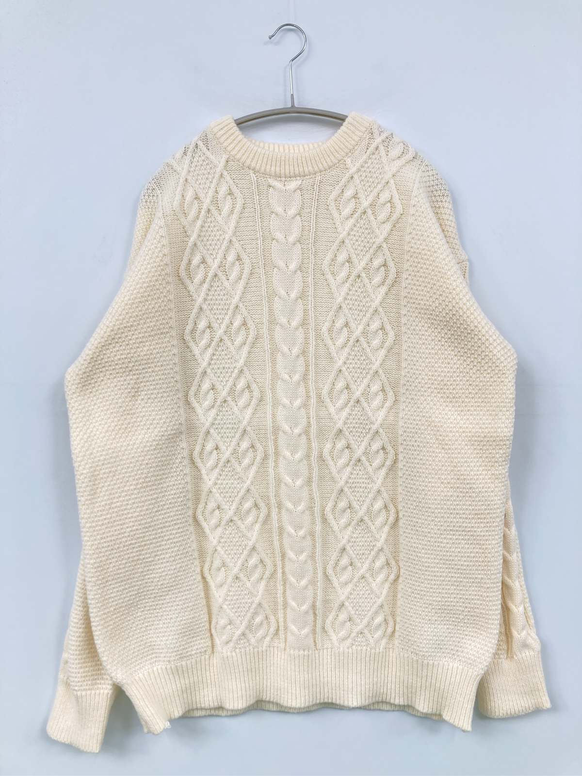 【中古】ニット/セーター XL アイボリー ニット 無地 ミドル丈 長袖 クルーネック(...