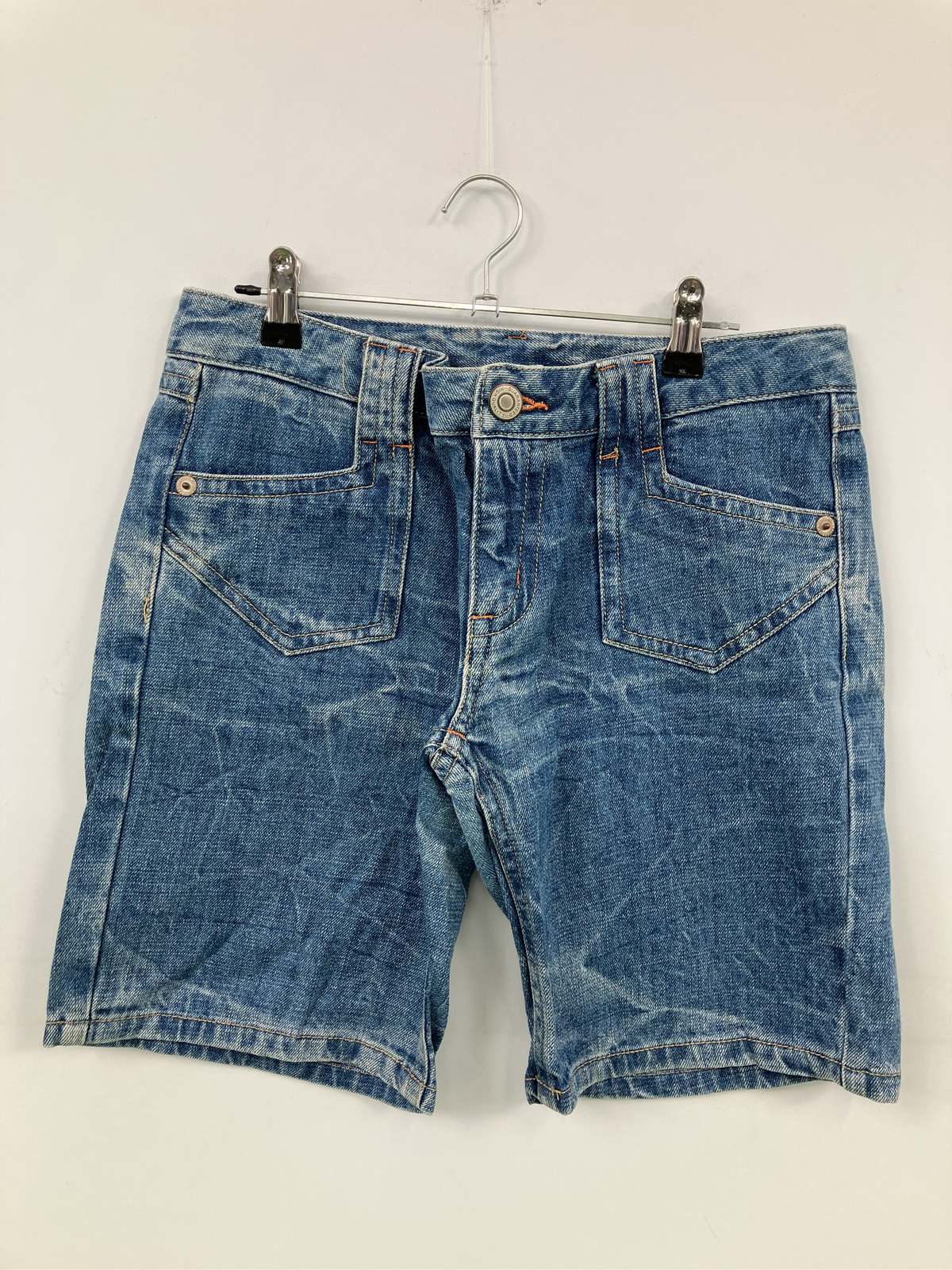 【中古】デニムパンツ ブルー ハーフ・ひざ丈 無地 スタンダード レギュラー ヴィンテージ レディース