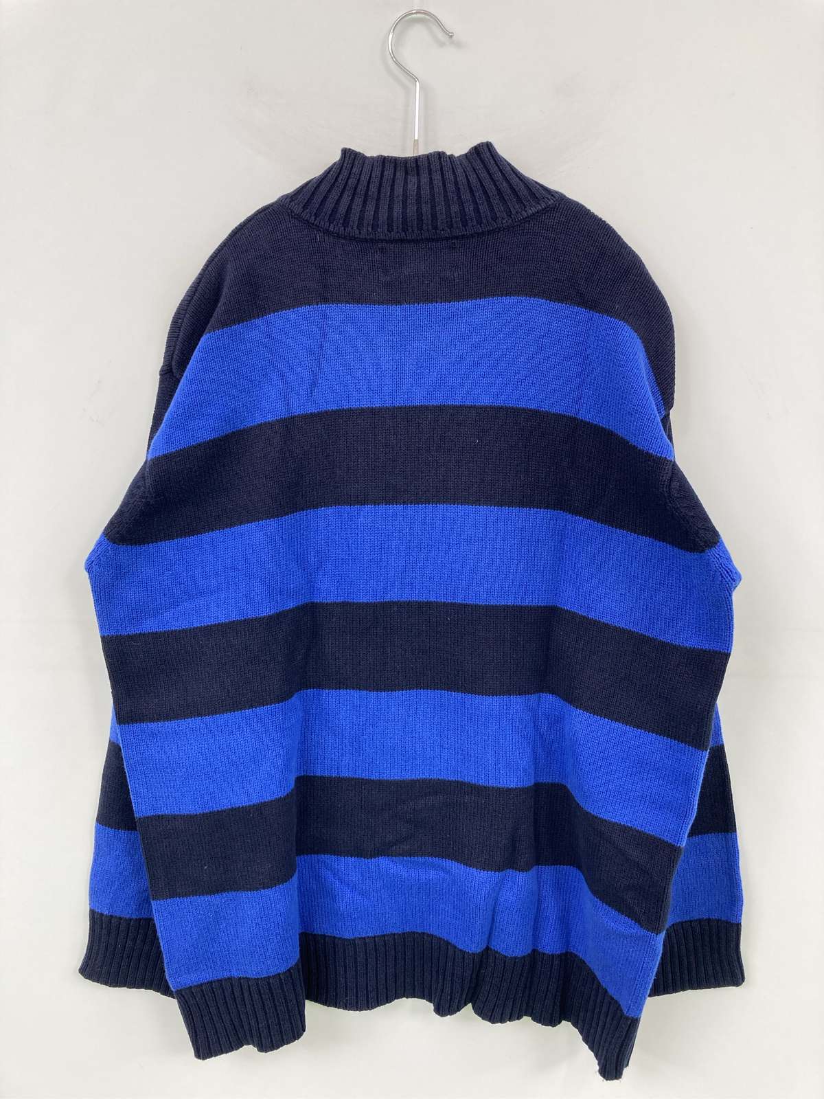 【中古】Ralph Lauren ラルフローレン ニット/セーター S ブルー コットン ボーダー柄 刺繍 ミドル丈 長袖 タートルネック/ハイネック レディース