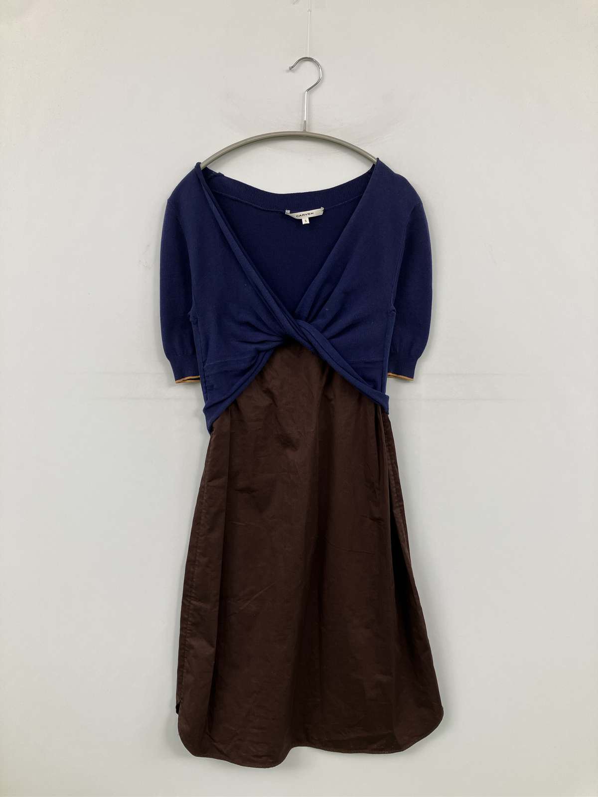 【中古】CARVEN カルヴェン ワンピース S ネイビー コットン シルク 無地 半袖 ひ...