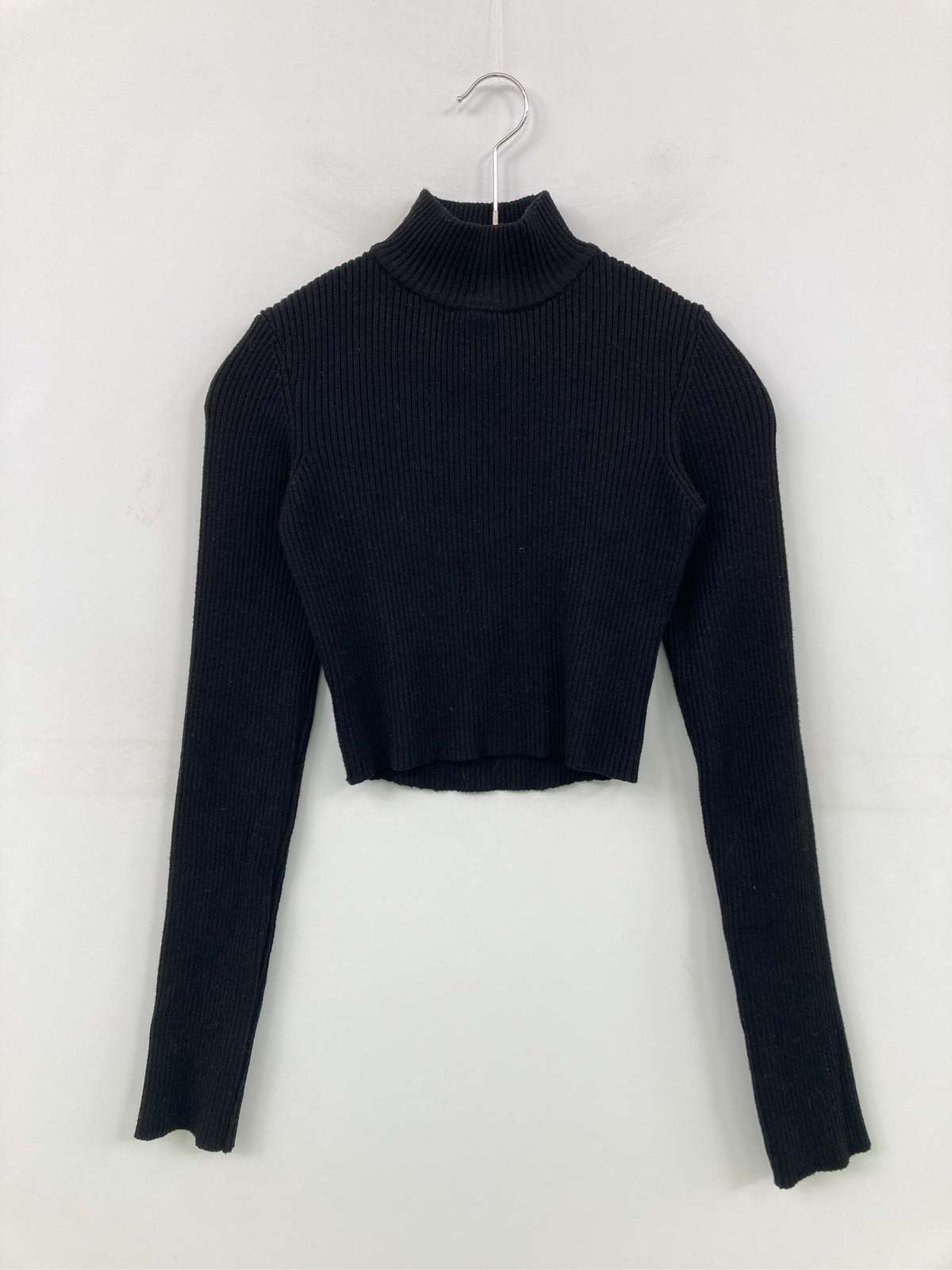 【中古】EMODA エモダ ニット/セーター F ブラック ナイロン ニット 無地 ショート丈 長袖 タートルネック/ハイネック レディース
