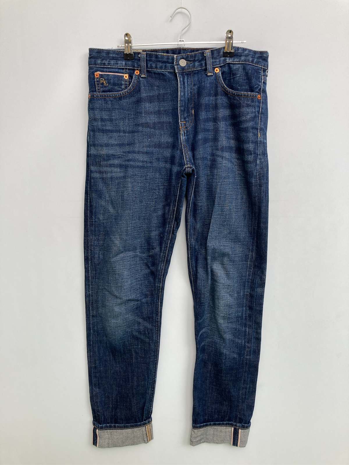 【中古】Polo Ralph Lauren ポロラルフローレン デニムパンツ 20 ブルー フルレングス 無地 ワンポイント ブランドロゴ スタンダード テーパード レギュラー ヴィンテージ メンズ