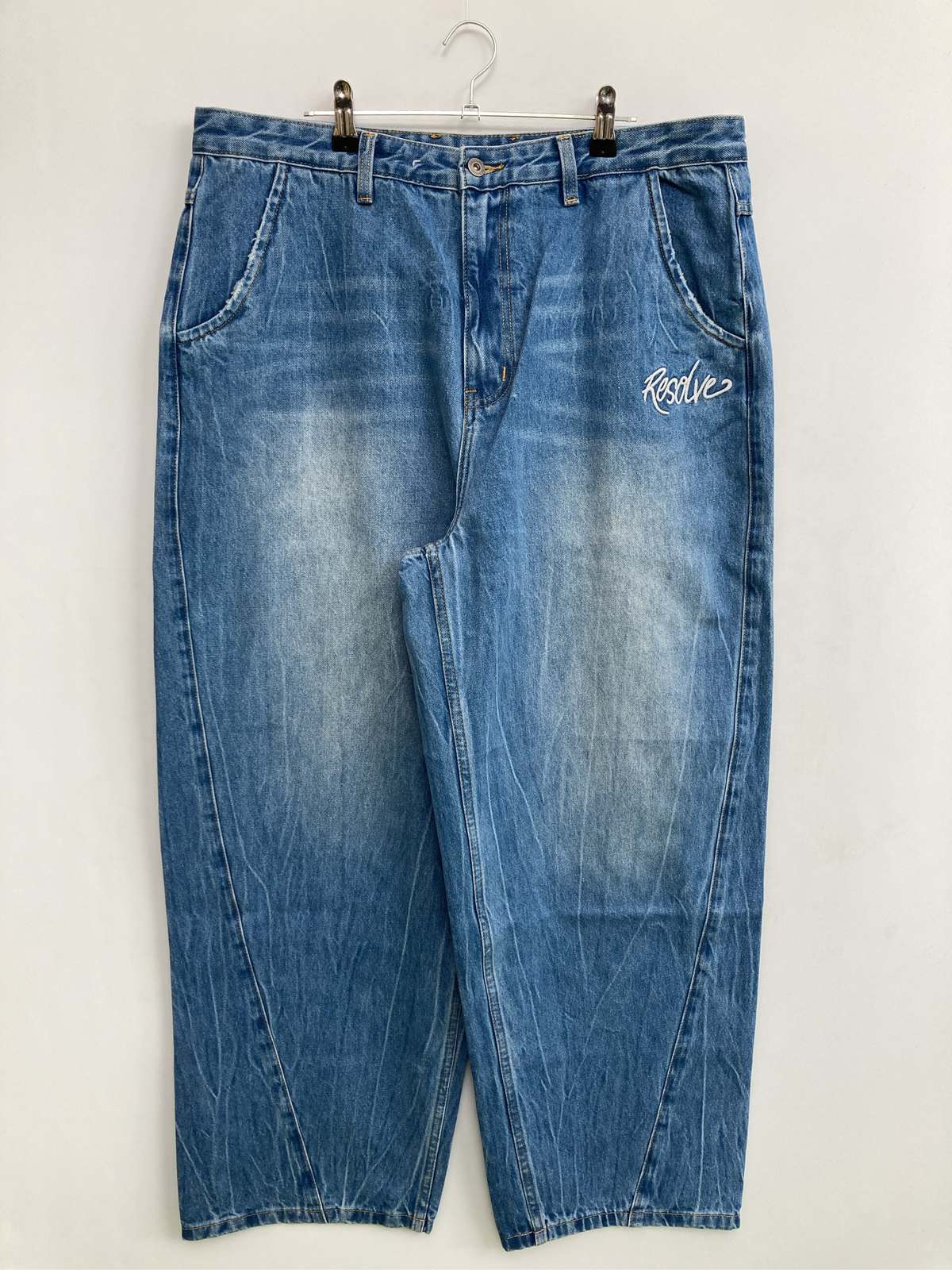 【中古】RESOLVE デニムパンツ 36 ブルー クロップド・半端丈 無地 刺繍 ワイド・ルーズ テーパード レギュラー ヴィンテージ メンズ