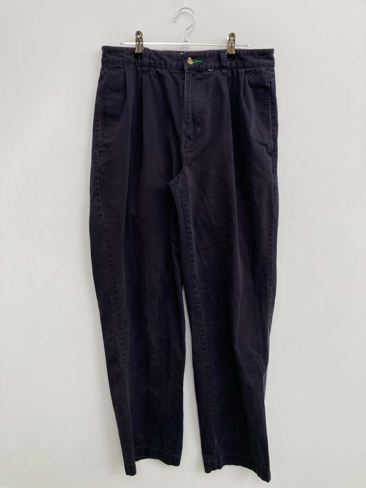 【中古】TOMMY HILFIGER トミーヒルフィガー チノパンツ 30/34 ネイビー フルレングス コットン 無地 ワンポイント スタンダード テーパード レギュラー メンズ