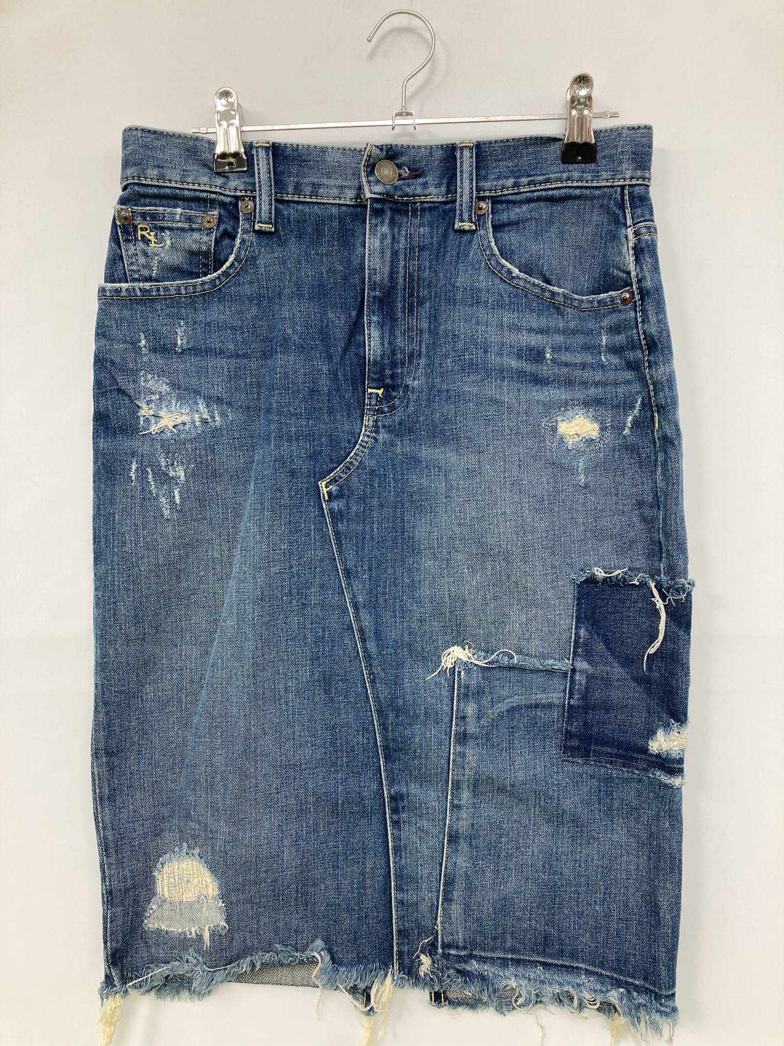 Rakuten - 【中古】Polo Ralph Lauren ポロラルフローレン デニムスカート 0 ブルー ひざ丈 タイト レディース