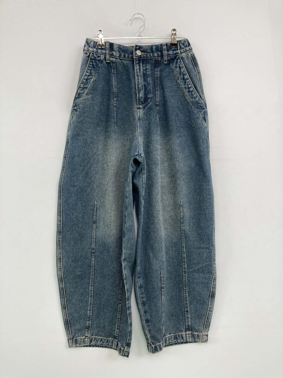 【中古】WAYS WILL デニムパンツ M ブルー クロップド・半端丈 無地 ワイド・ルーズ ストレート ハイウエスト ウエストゴム・紐 ヴィンテージ レディース