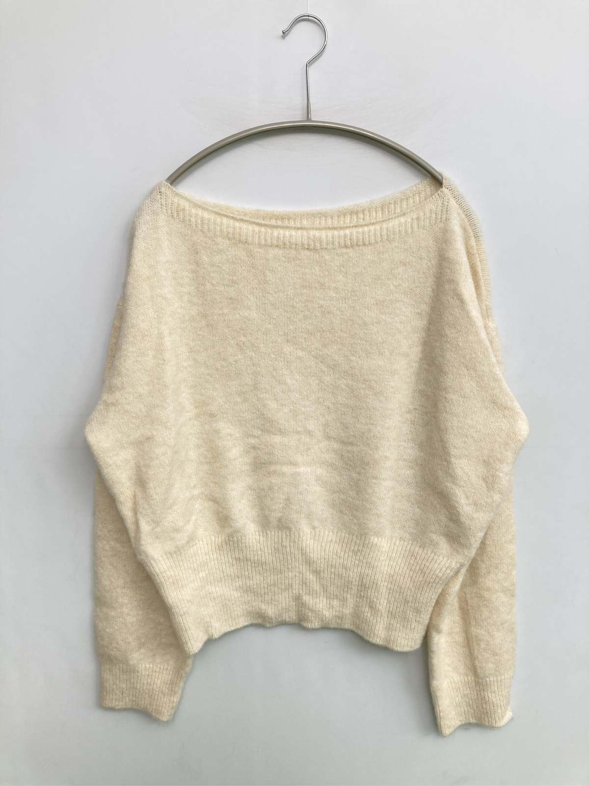 【中古】by muni:r バイムニール ニット/セーター F アイボリー ウール・ニット 無地 ナイロン ショート丈 長袖 ボートネック レディース
