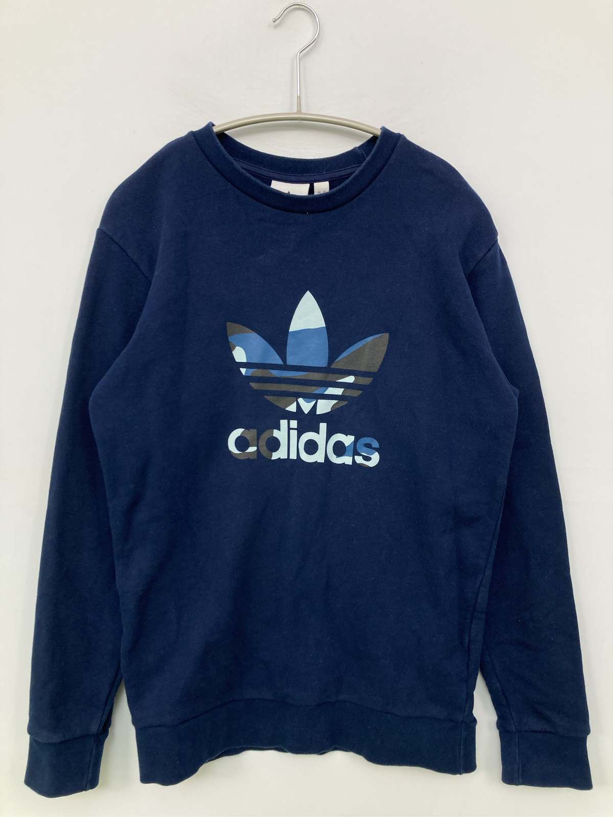 adidas アディダス スウェット S ネイビー コットン 前面プリント ブランドロゴ 長袖 メンズ レディース