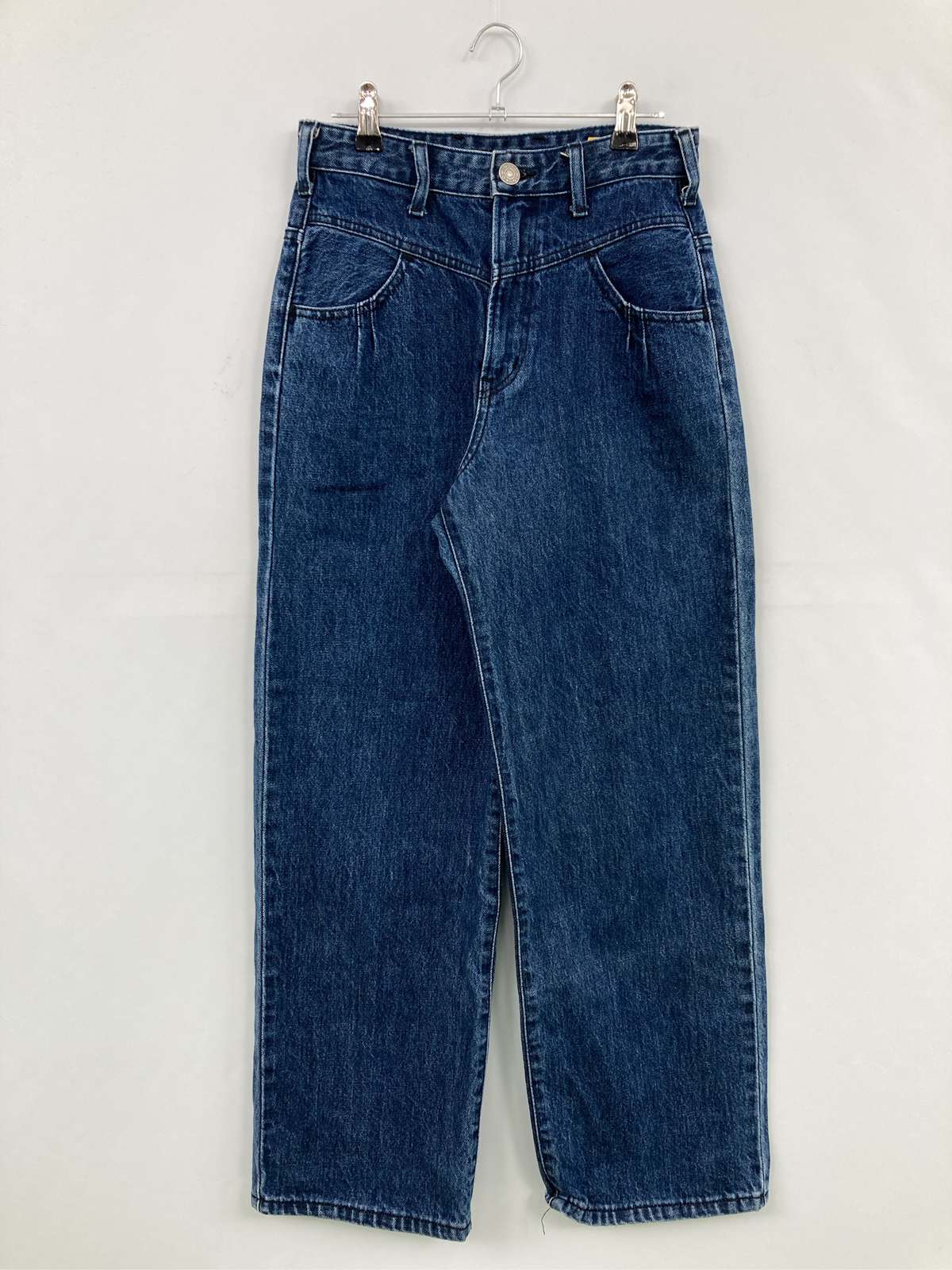 【中古】EDWIN エドウィン デニムパンツ S ブルー 無地 ワンポイント フルレングス ストレート スタンダード ハイウエスト リジッド・ワンウォッシュ レディース