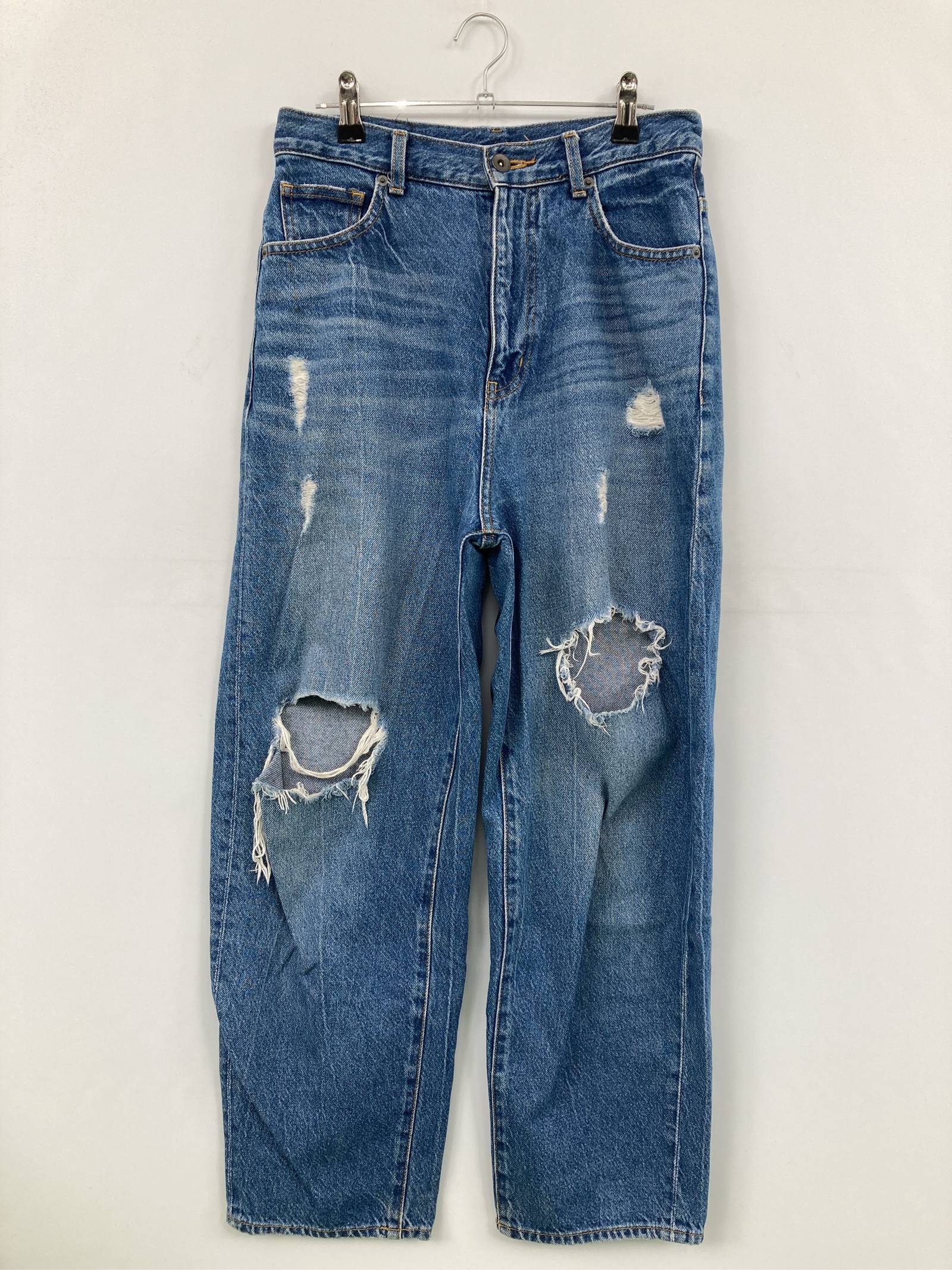 Rakuten - 【中古】JEANASIS ジーナシス デニムパンツ M ブルー フルレングス 無地 スタンダード ストレート ハイウエスト ヴィンテージ クラッシュ・ダメージ レディース