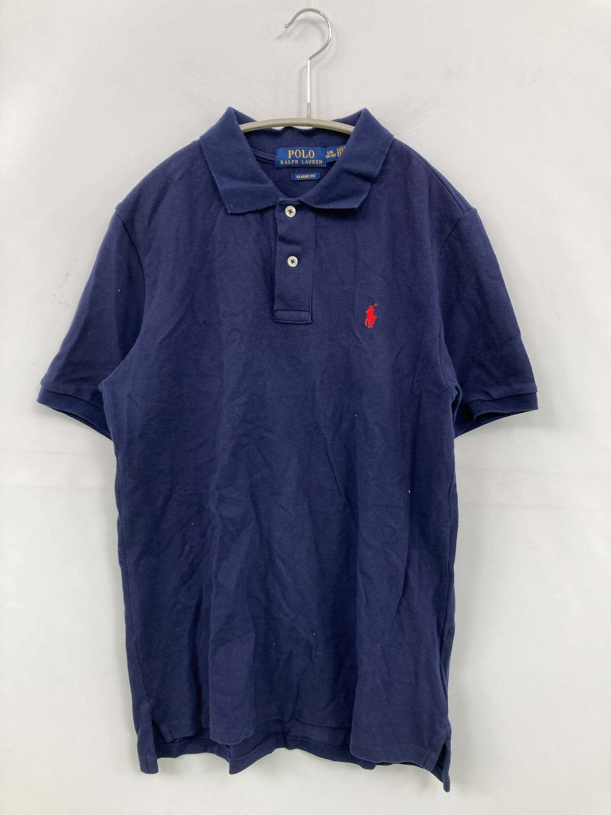 【中古】Polo Ralph Lauren ポロラルフローレン ポロシャツ L ネイビー 無地 ワンポイント 半袖 レディース