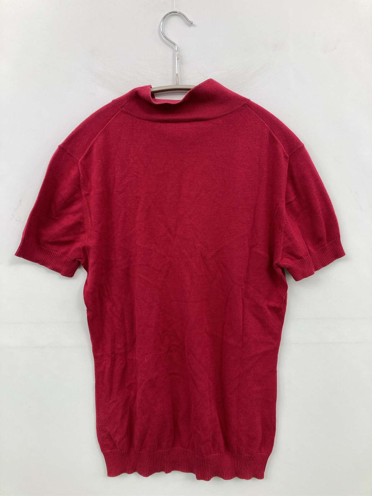 【中古】LACOSTE ラコステ ニット/セーター 40 レッド コットン 無地 ワンポイント ブランドロゴ 半袖 タートルネック/ハイネック レディース