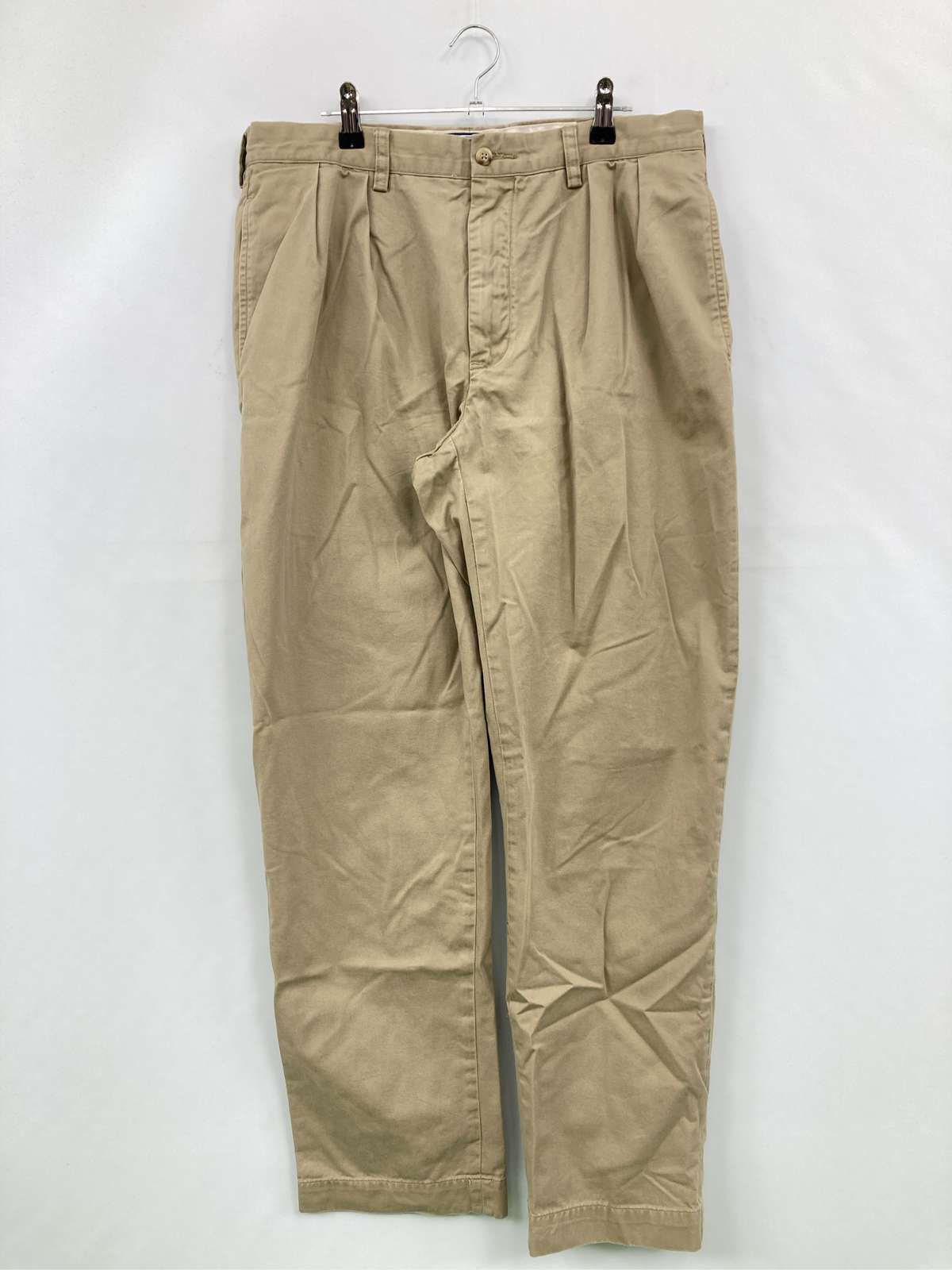 【中古】Polo by Ralph Lauren ポロバイラルフローレン チノパンツ 34/32 ベージュ フルレングス 無地 ワンポイント コットン ストレート ワイド・ルーズ レギュラー スタンダード メンズ