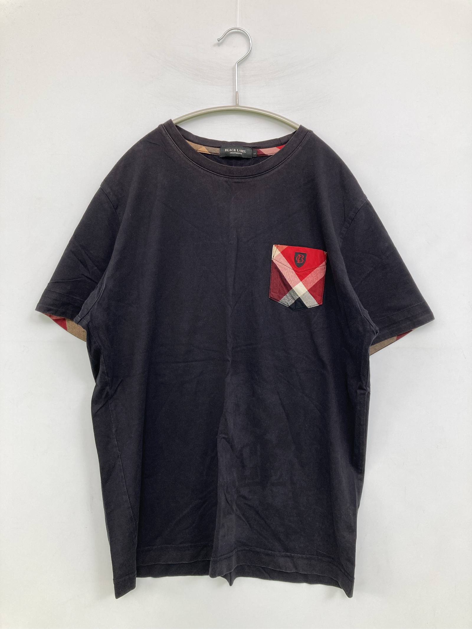 乐天商城 - 【中古】CRESTBRIDGE Tシャツ/カットソー L ブラック 無地 チェック柄 ワンポイント ミドル丈 半袖 クルーネック(丸首) メンズ
