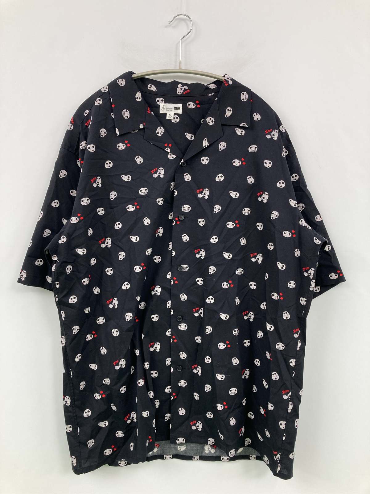 stadioジブリ x UNIQLO スタジオジブリユニクロ シャツ/ブラウス XL ブラック コットン オープンカラー 半端袖 その他総柄 ミドル丈 メンズ