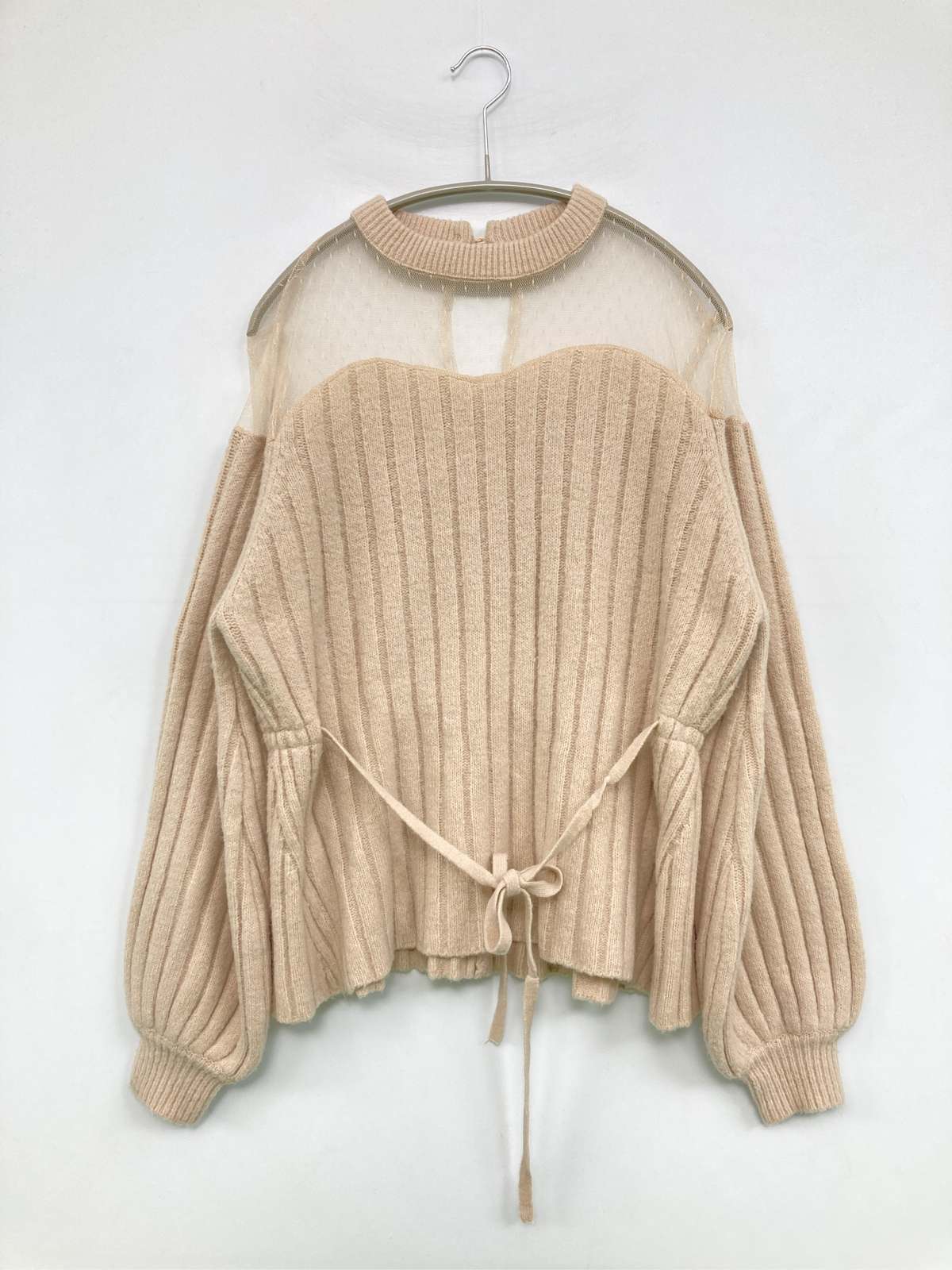 【中古】Heather ヘザー ニット/セーター F ベージュ ナイロン ニット 長袖 ショート丈 クルーネック(丸首) ストライプ柄 レディース