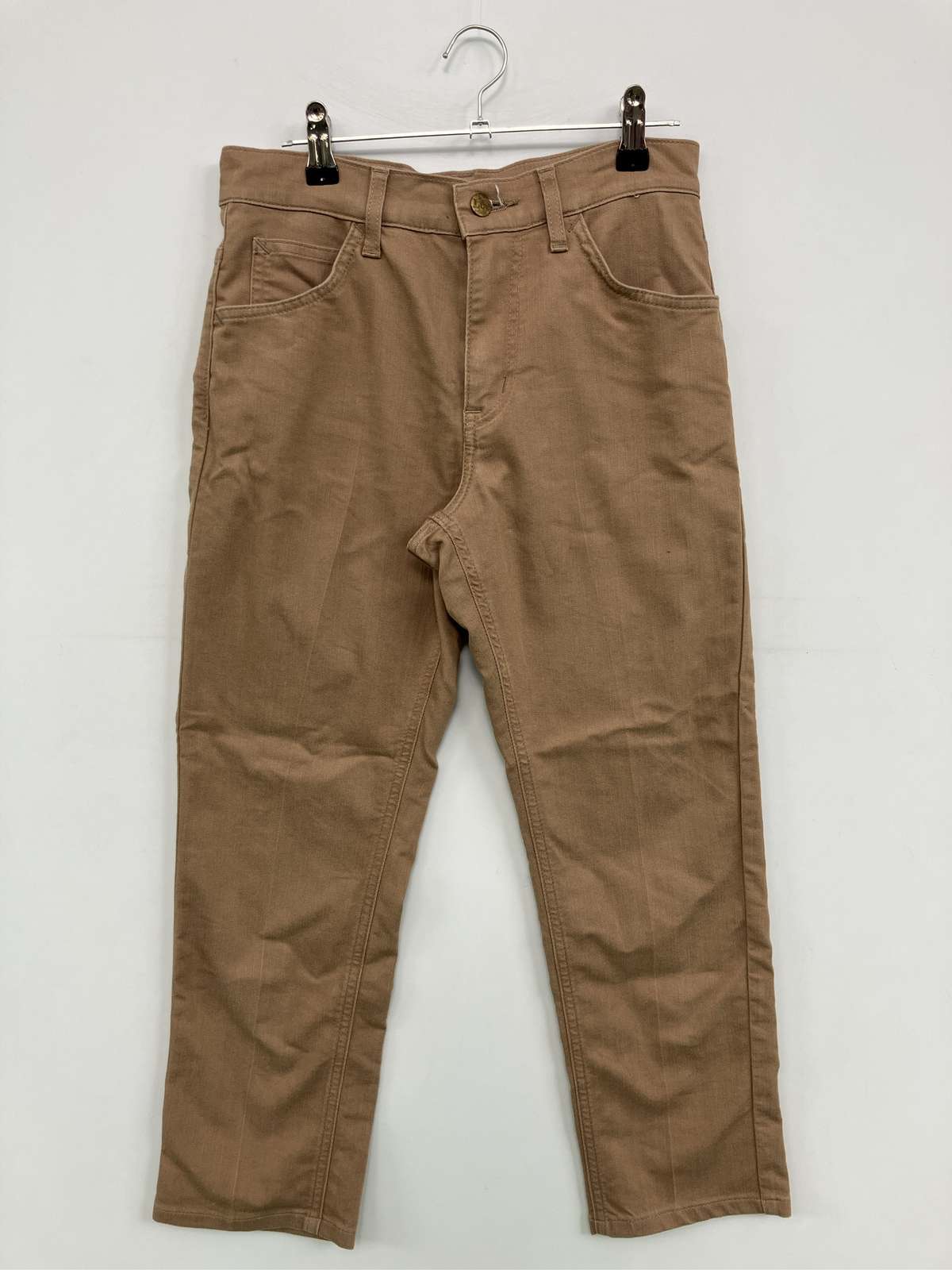 【中古】Lee リー チノパンツ S ベージュ クロップド・半端丈 コットン 無地 ブランドロゴ ワンポイント スタンダード テーパード レギュラー レディース