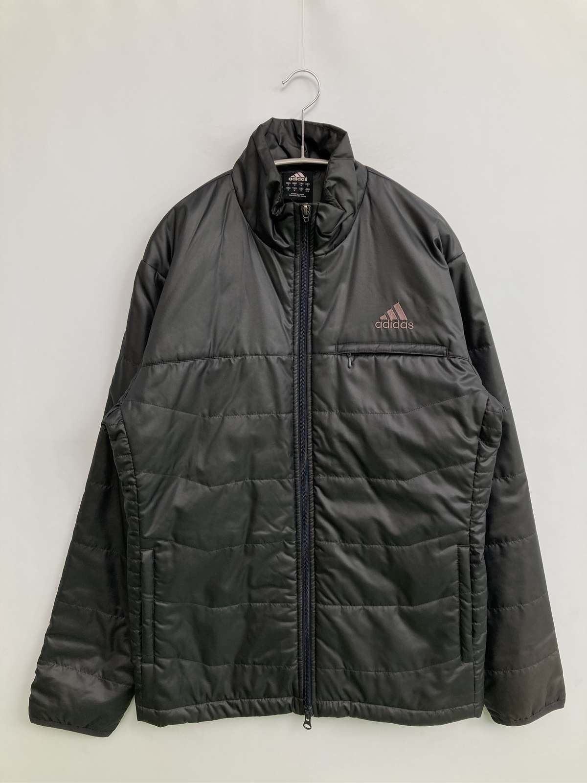 【中古】adidas アディダス ダウンジャケット/コート O ブラック 無地 ブランドロゴ ミドル丈 フードなし ジップアップ レディース