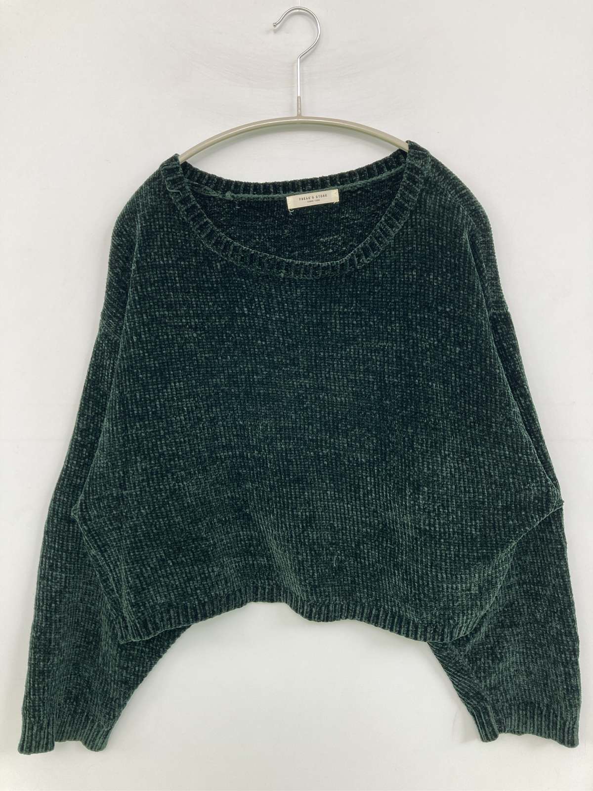 【中古】FREAK'S STORE フリークスストア ニット/セーター F グリーン ベロア 無地 ショート丈 クルーネック(丸首) 長袖 レディース