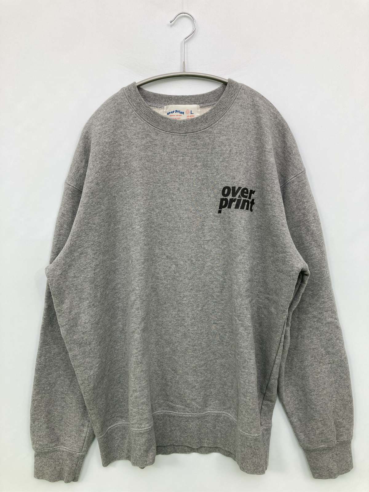 OVER PRINT スウェット L グレー コットン 前面プリント バックプリント ブランドロゴ 長袖 メンズ レディース