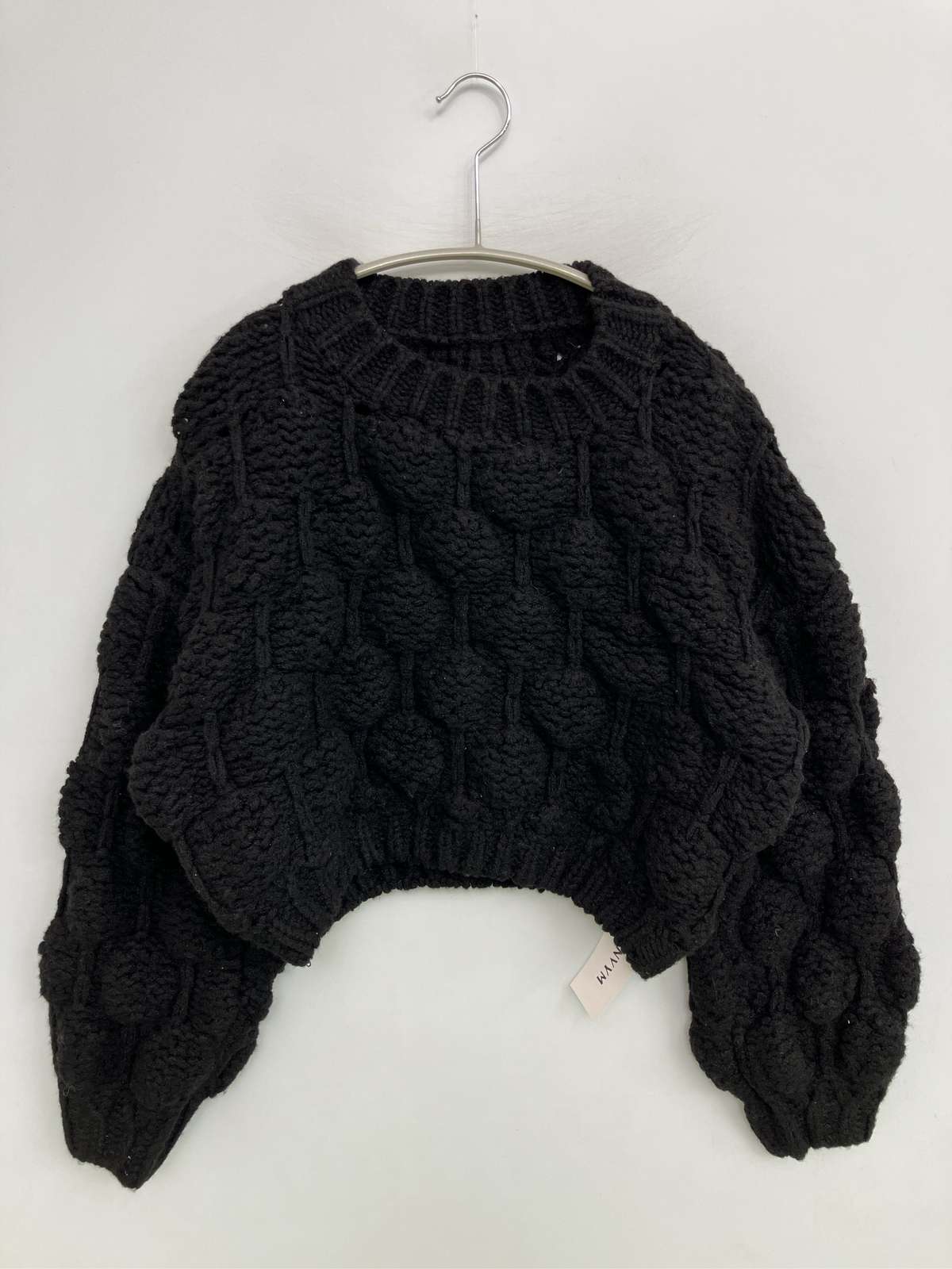 【中古】ENVYM アンビー ニット/セーター FREE ブラック ニット 無地 ショート丈 長袖 クルーネック(丸首) レディース