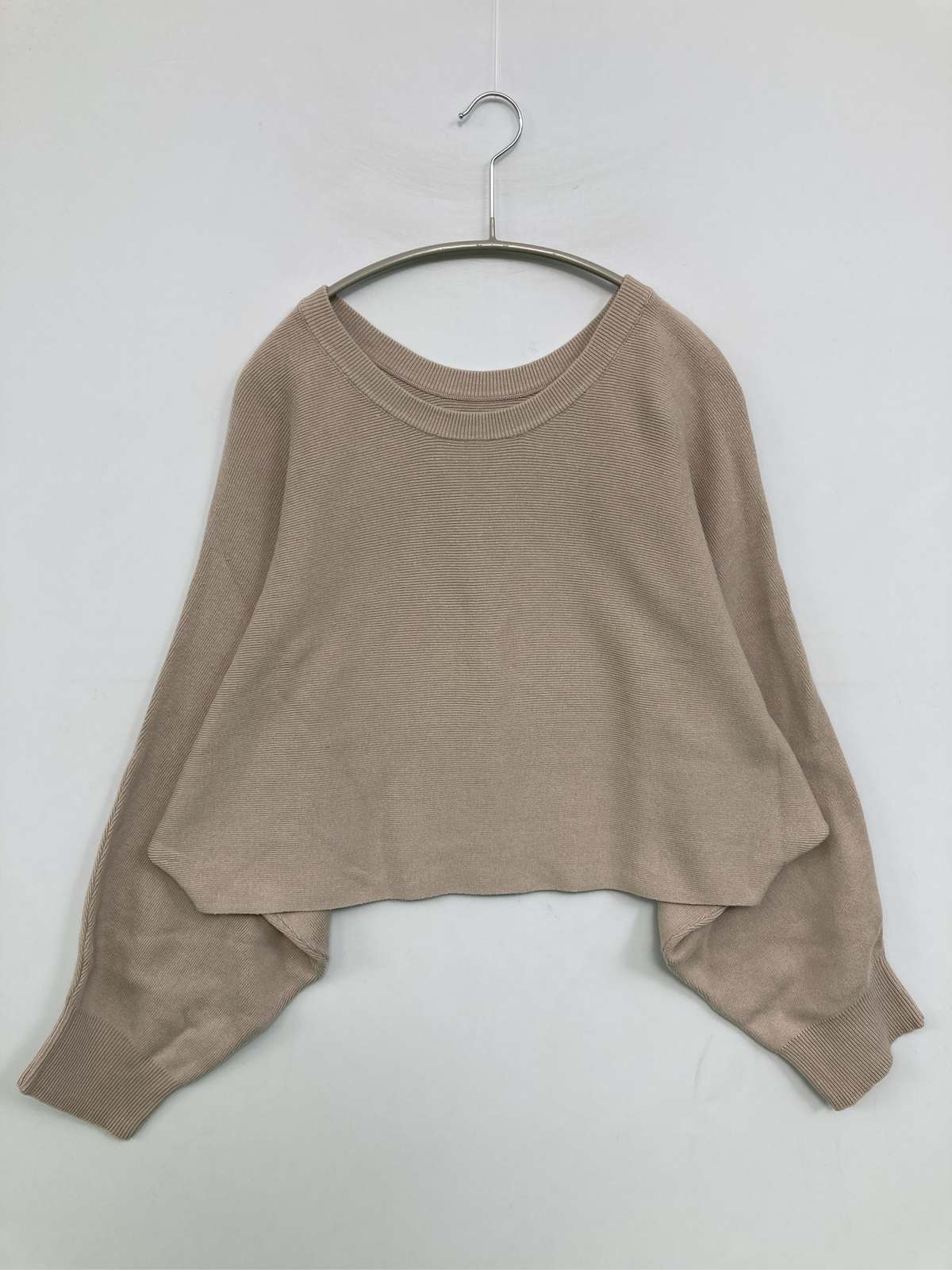 【中古】mystic ミスティック ニット/セーター F ベージュ コットン 無地 ショート丈 長袖 Uネック レディース