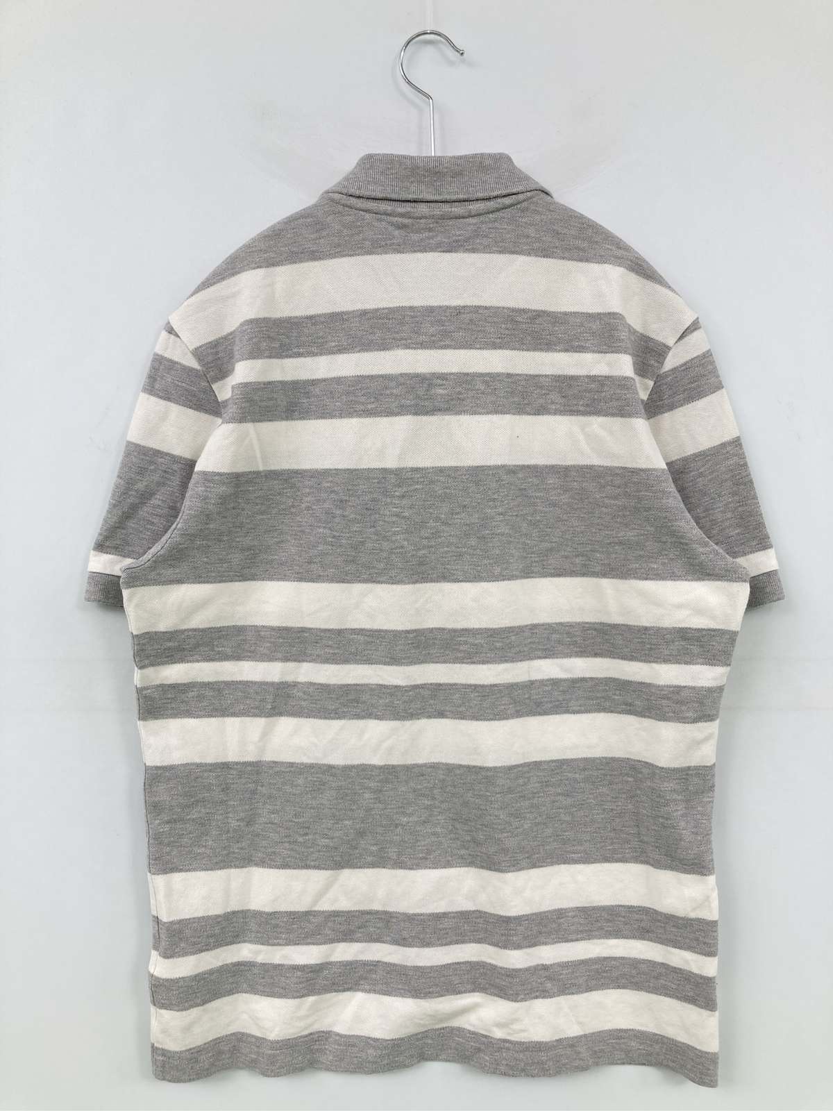 digdig 楽天市場店の【中古】LACOSTE ラコステ ポロシャツ US S グレー ボーダー柄 ワンポイント ブランドロゴ 半袖 メンズ｜アングル2