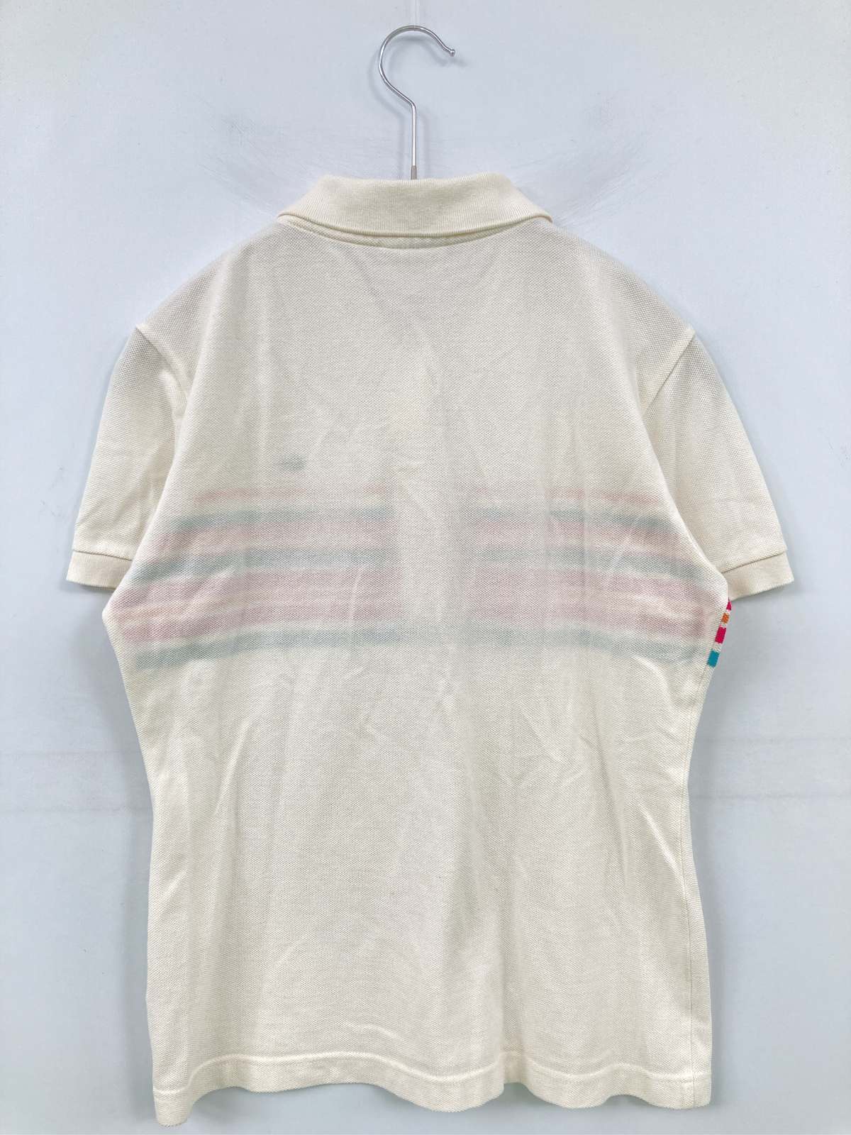 digdig 楽天市場店の【中古】LACOSTE ラコステ ポロシャツ 42 ホワイト ボーダー柄 ワンポイント ブランドロゴ 半袖 レディース｜アングル2