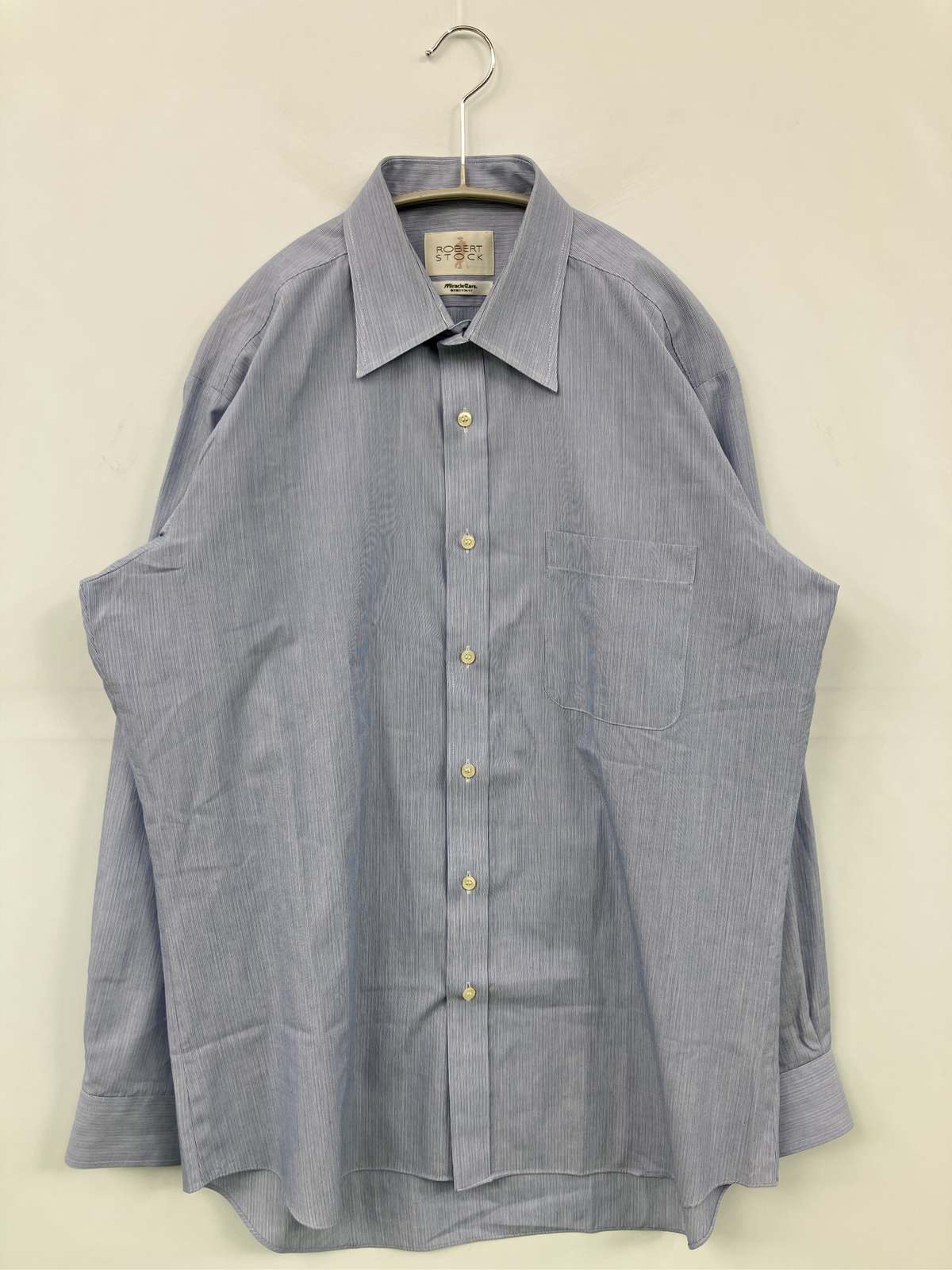 【中古】ROBERT STOCK ロバートストック ビジネスシャツ ブルー コットン ストライプ柄 長袖 レギュラーカラー メンズ