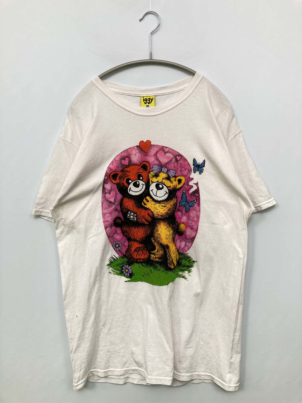 【中古】iggy Tシャツ/カットソー m ホワイト 前面プリント バックプリント ミドル丈 半袖 クルーネック(丸首) メンズ レディース
